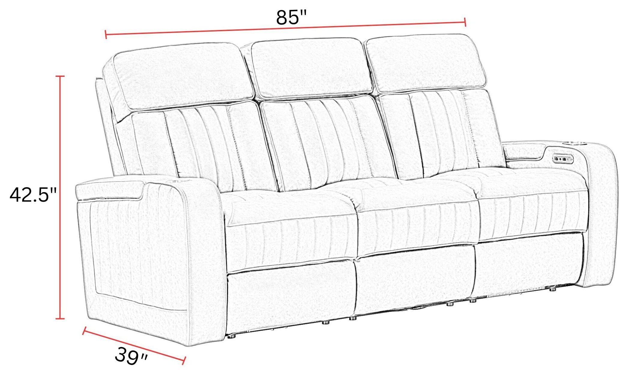 Equinox Mushroom Power Reclining Sofa With Drop Down Table