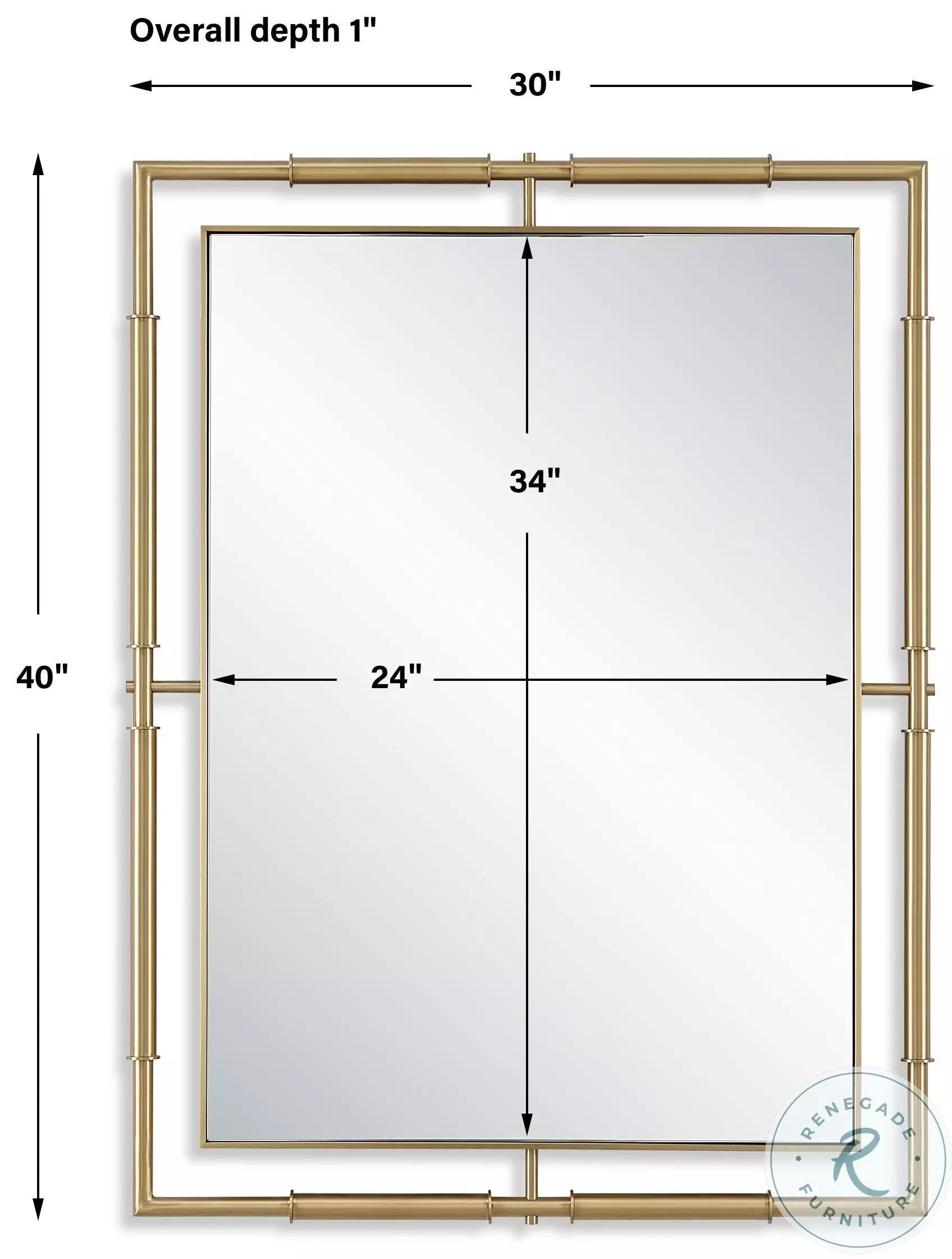 Portwood Rich Plated Brass Rectangle Mirror