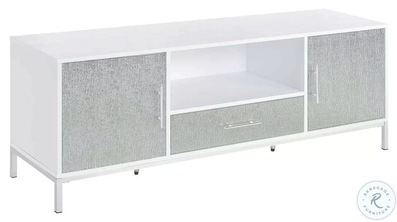 Mirage White And Chrome TV Stand From Steve Silver | Coleman Furniture