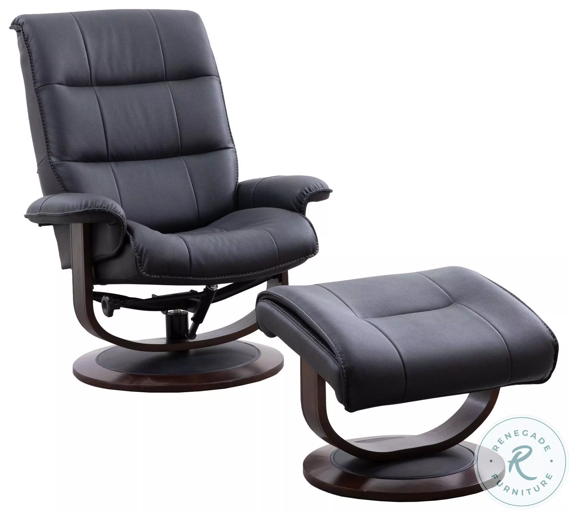 Knight Black Manual Reclining Swivel Chair With Ottoman From