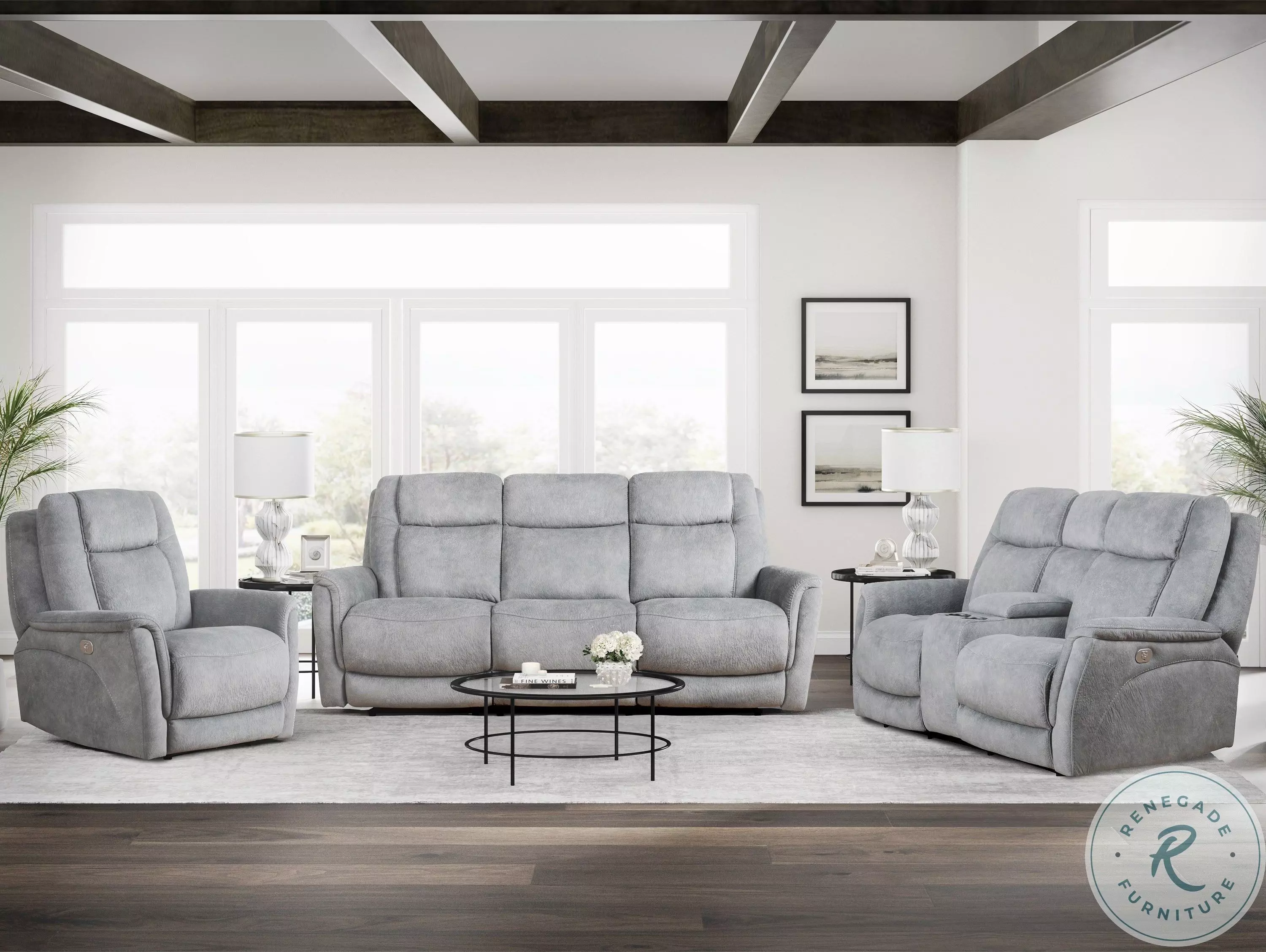 Linus Hudson Grey Zero Gravity Power Reclining Living Room Set