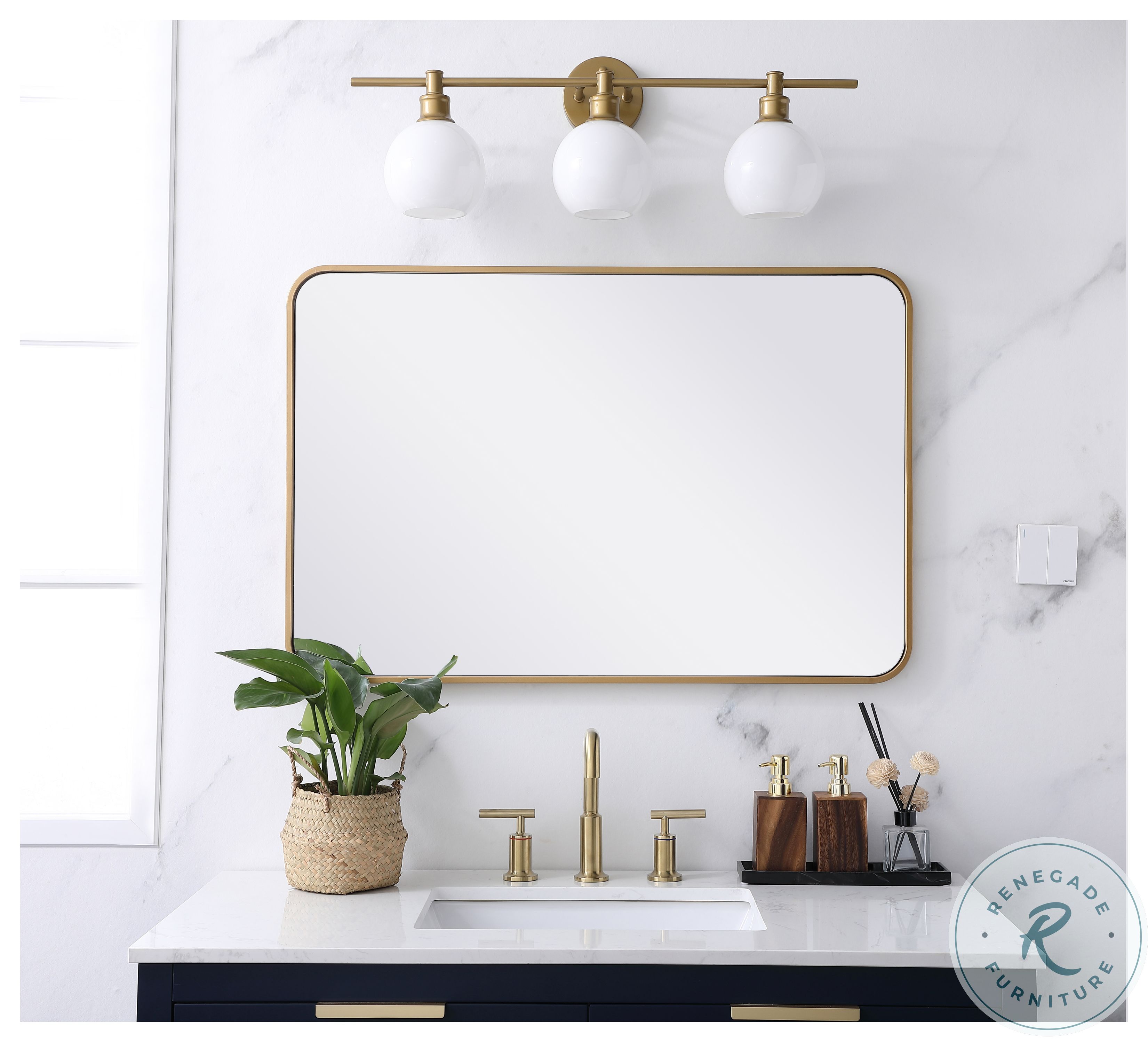 MR802436BR Evermore Brass Rectangle Vanity Mirror From Elegant Lighting