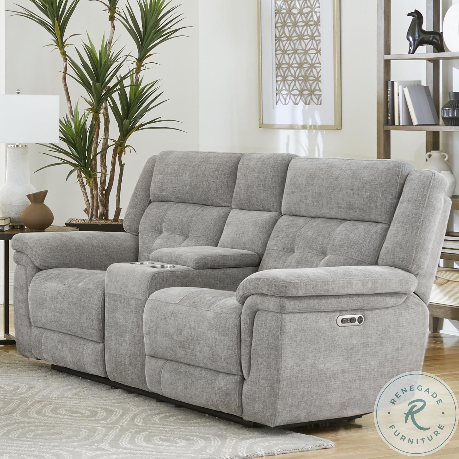 Richland Bristol Grey Power Reclining Console Loveseat With Power