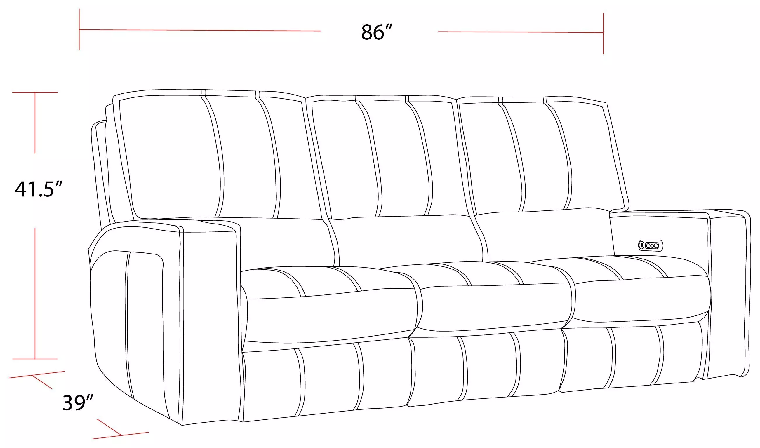 Rockford Verona Saddle Leather 86" Power Reclining Sofa with Power Headrest and Footrest