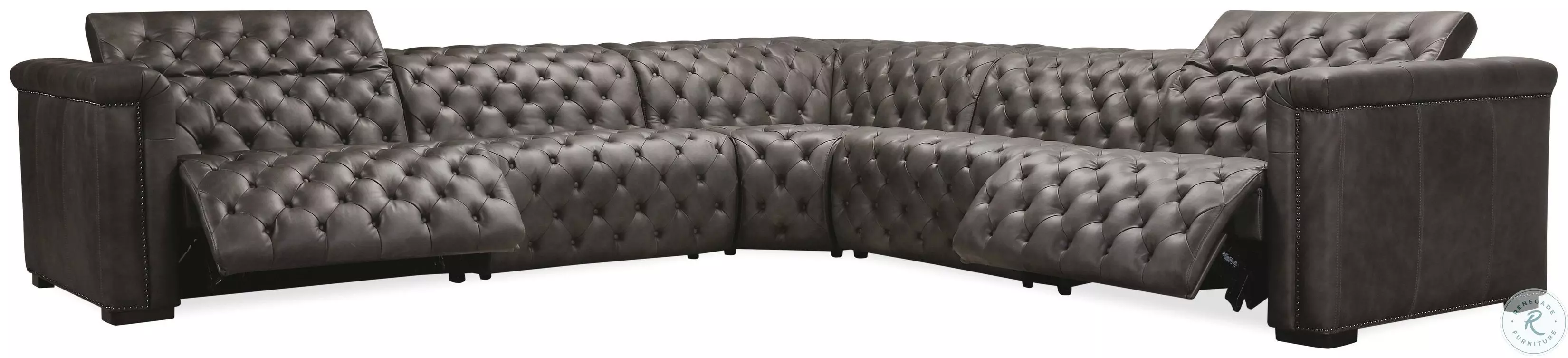 Savion Grandier Bellagio Gravel Leather 5 Piece Power Reclining Sectional With Power Headrest