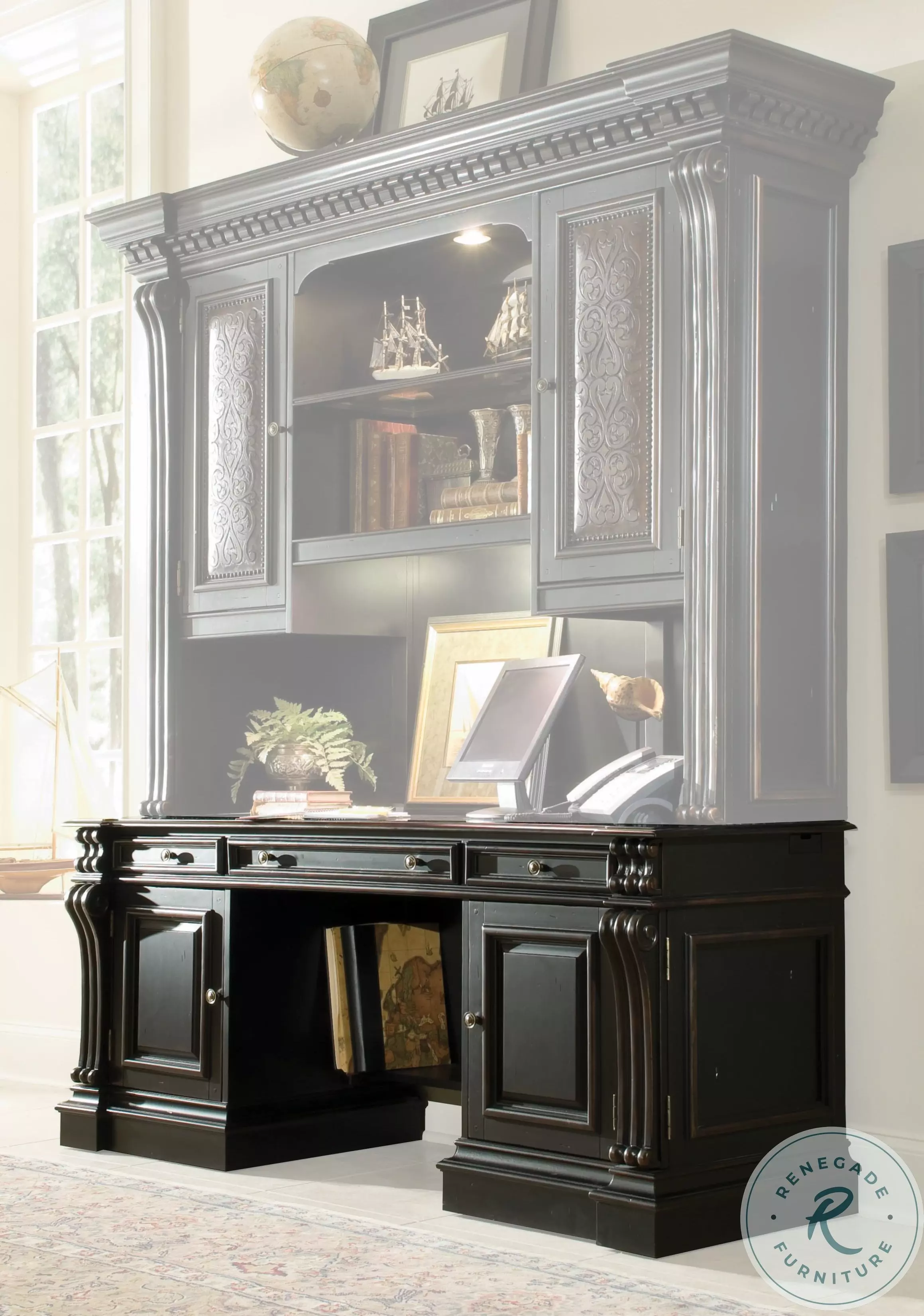 Telluride Black 76'' Executive Home Office Set with Leather Panels