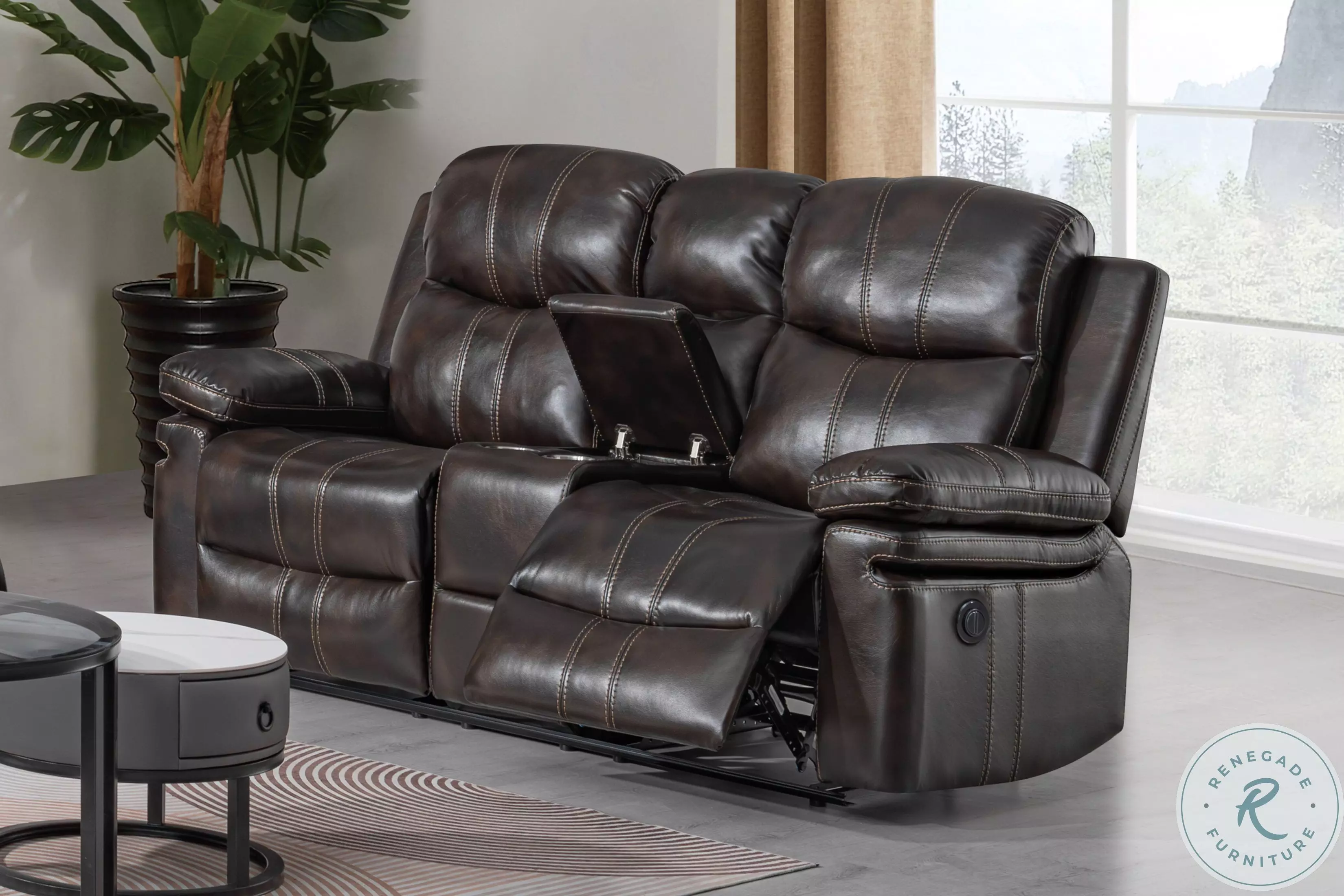 Kellen Brown Power Reclining Console Loveseat Power Footrest From