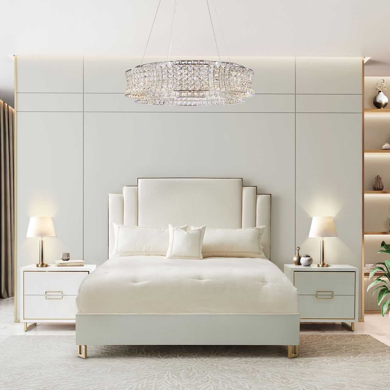 Palm Gate Cloud White Queen Upholstered Bed with USB Charging From 