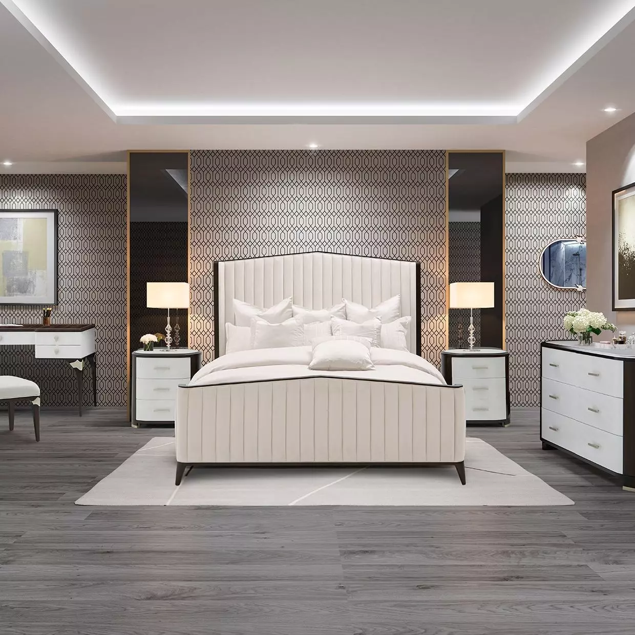 Paris Chic Espresso Eastern King Upholstered Panel Bed From