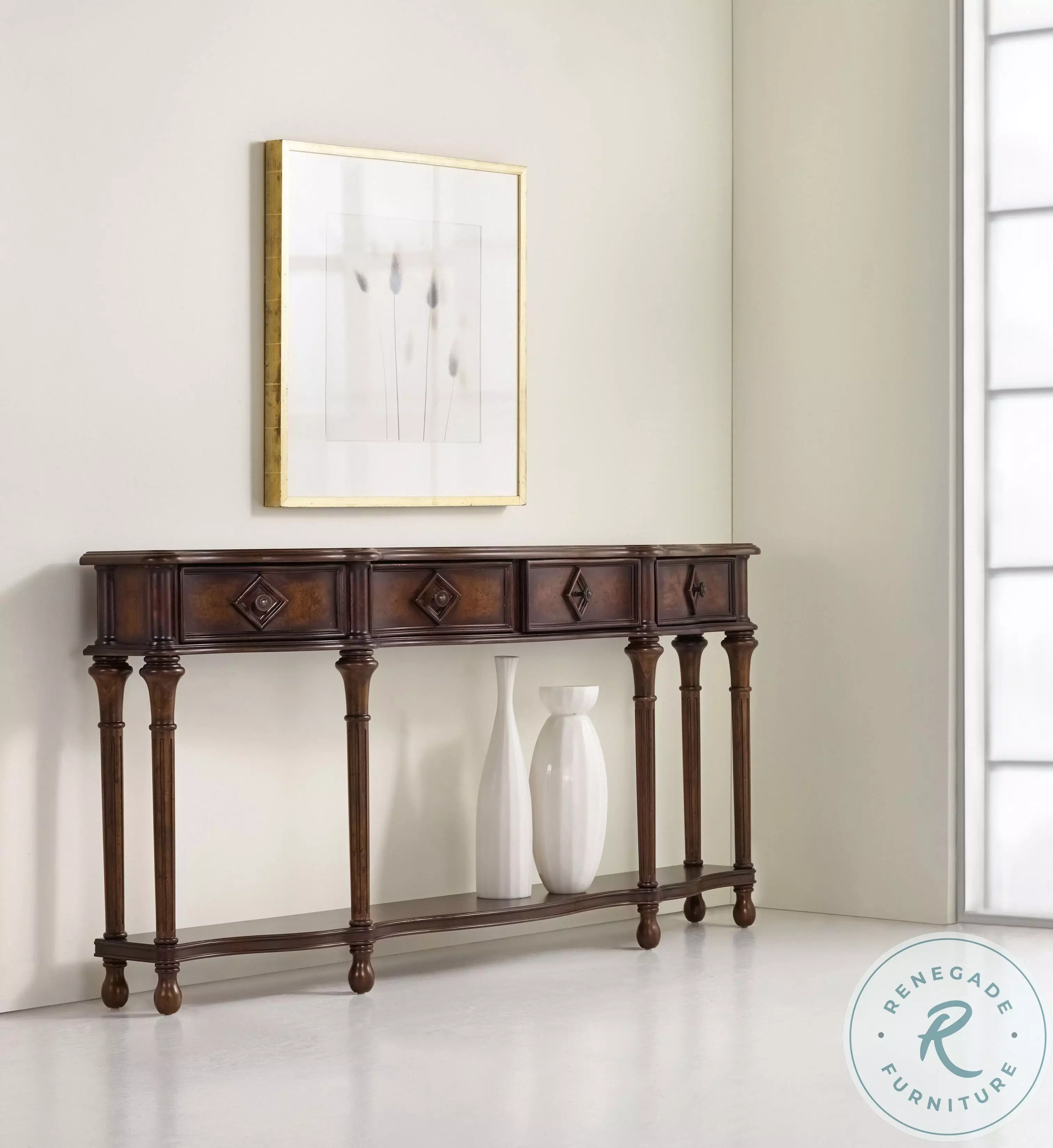 Melange Cherry And Chestnut Burl Dark Wood 72'' Hall Console Table