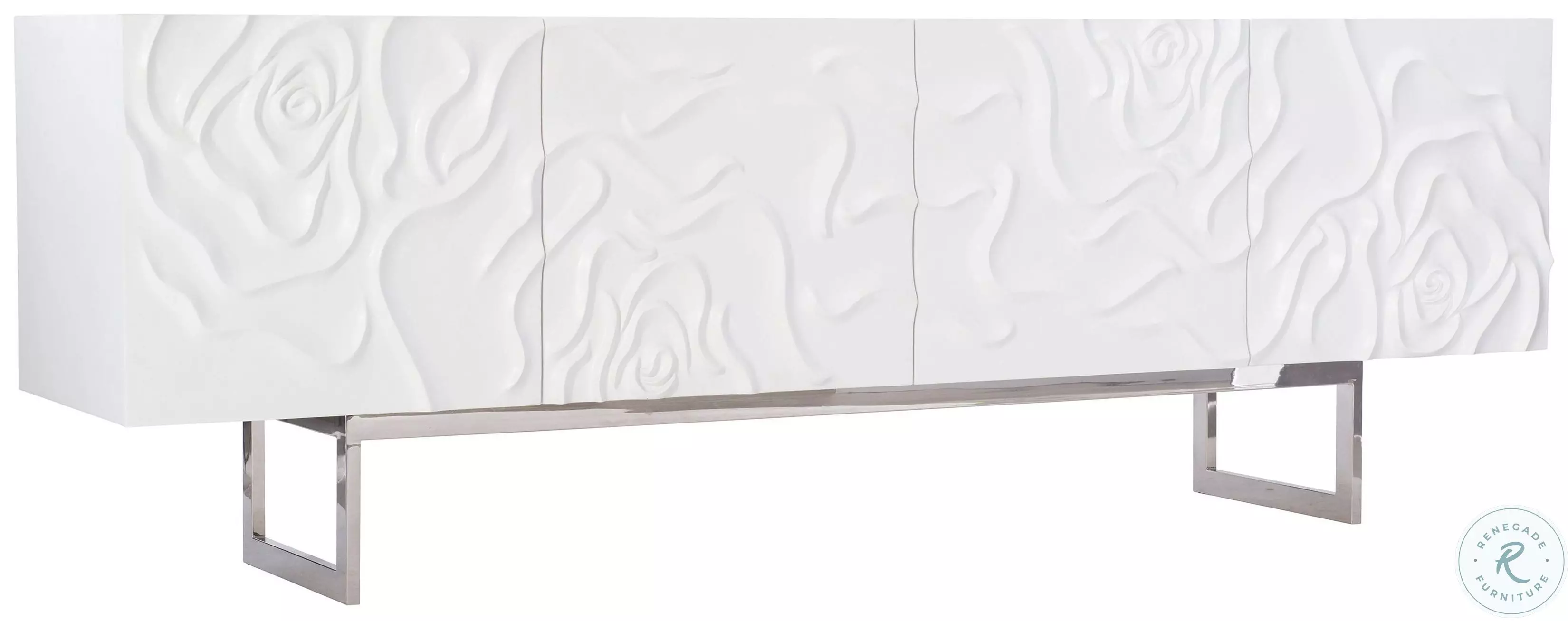 Penrose White Plaster And Polished Stainless Steel Credenza From