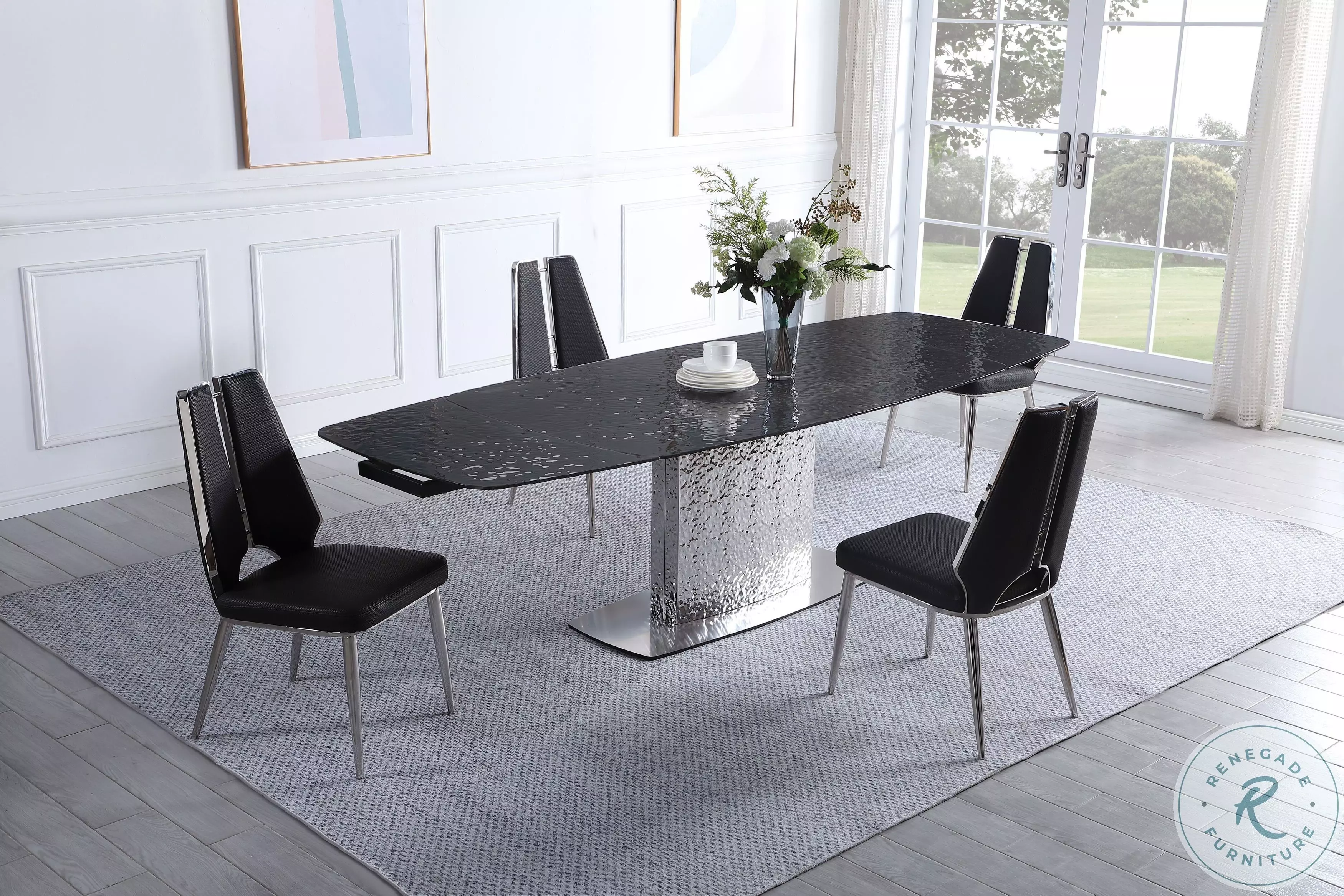 Nora Gloss Black And Brushed Stainless Steel Extendable Dining