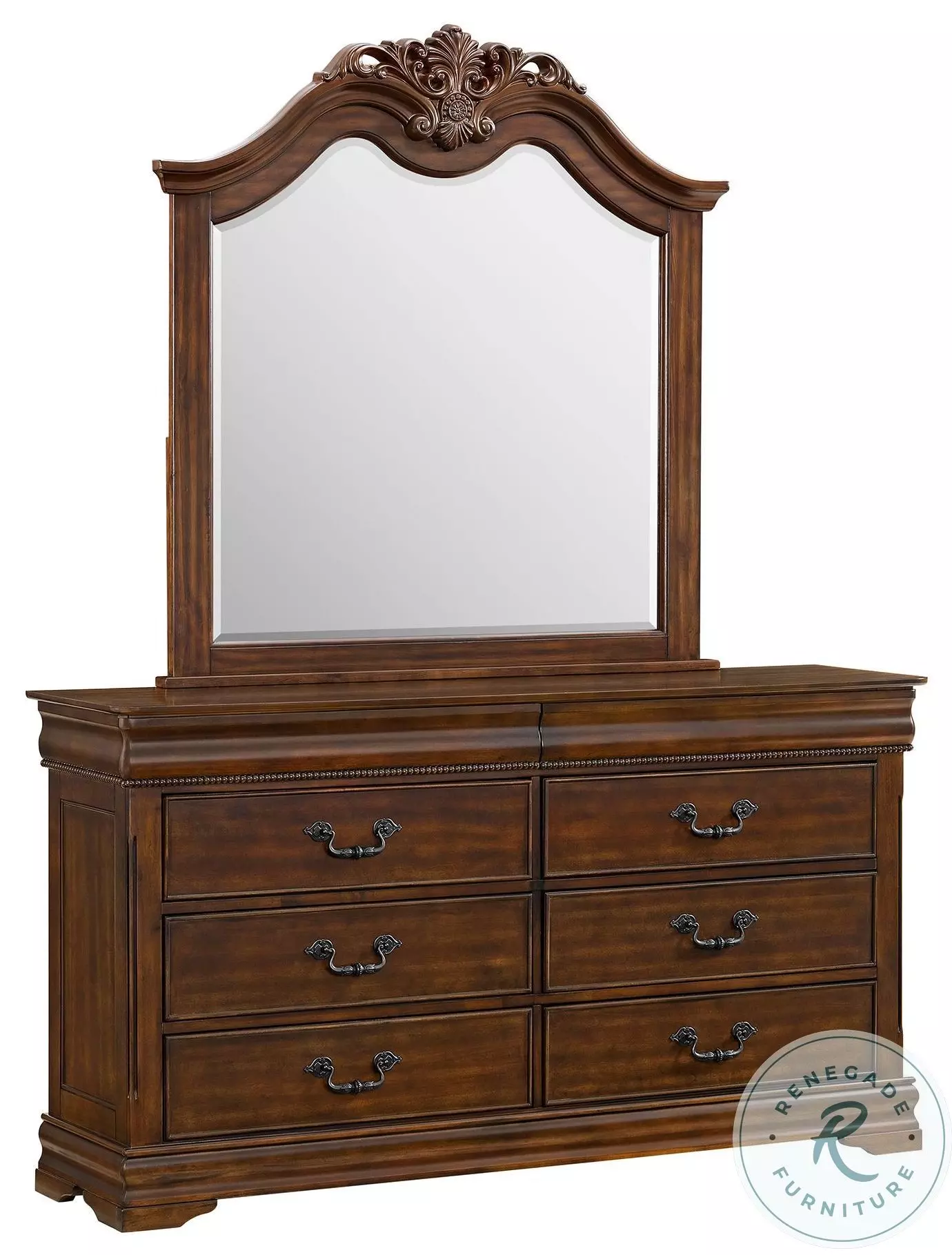 ドレッサー Retro mirror dresser Furniture of America Gurando Dark Cherry and Oak 8-Drawer 64.5 in