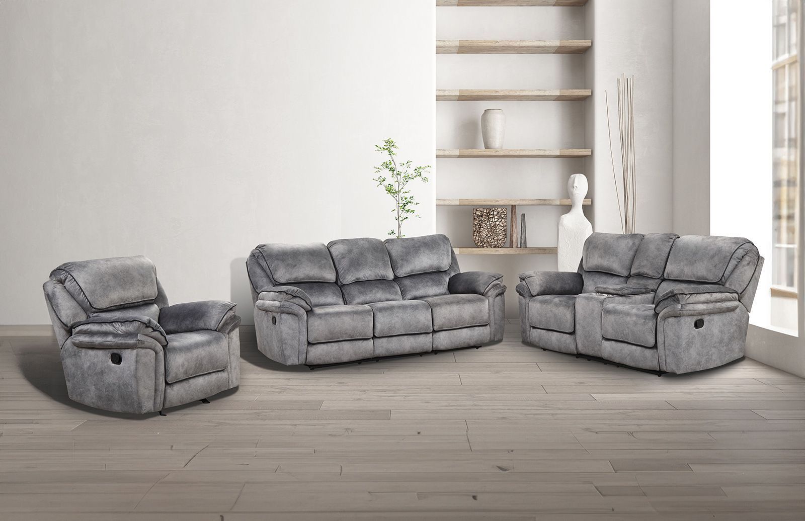 Themis Gray Manual Reclining Living Room Set from Furniture of