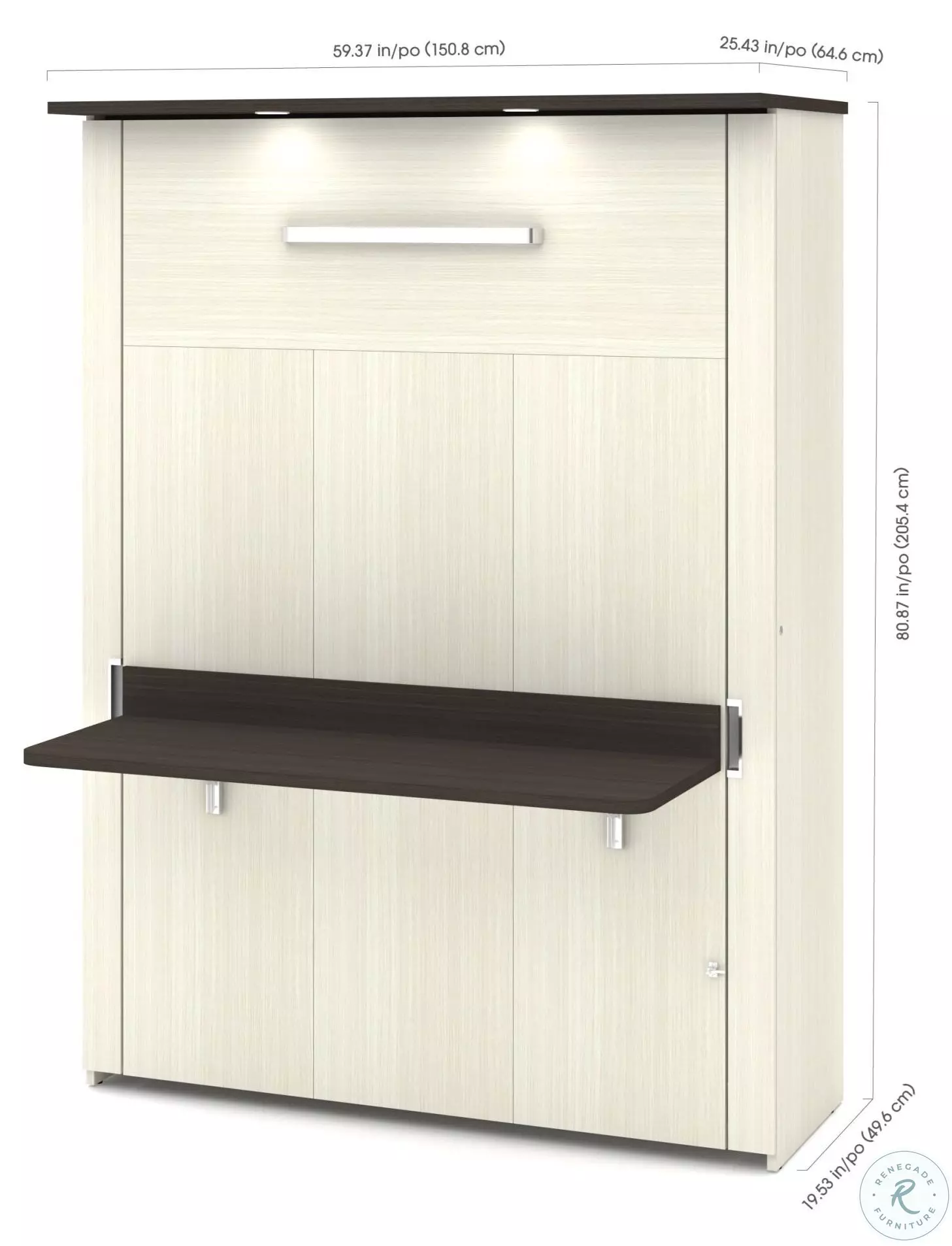 Lumina White Chocolate and Dark Chocolate Full Wall Bed with Desk