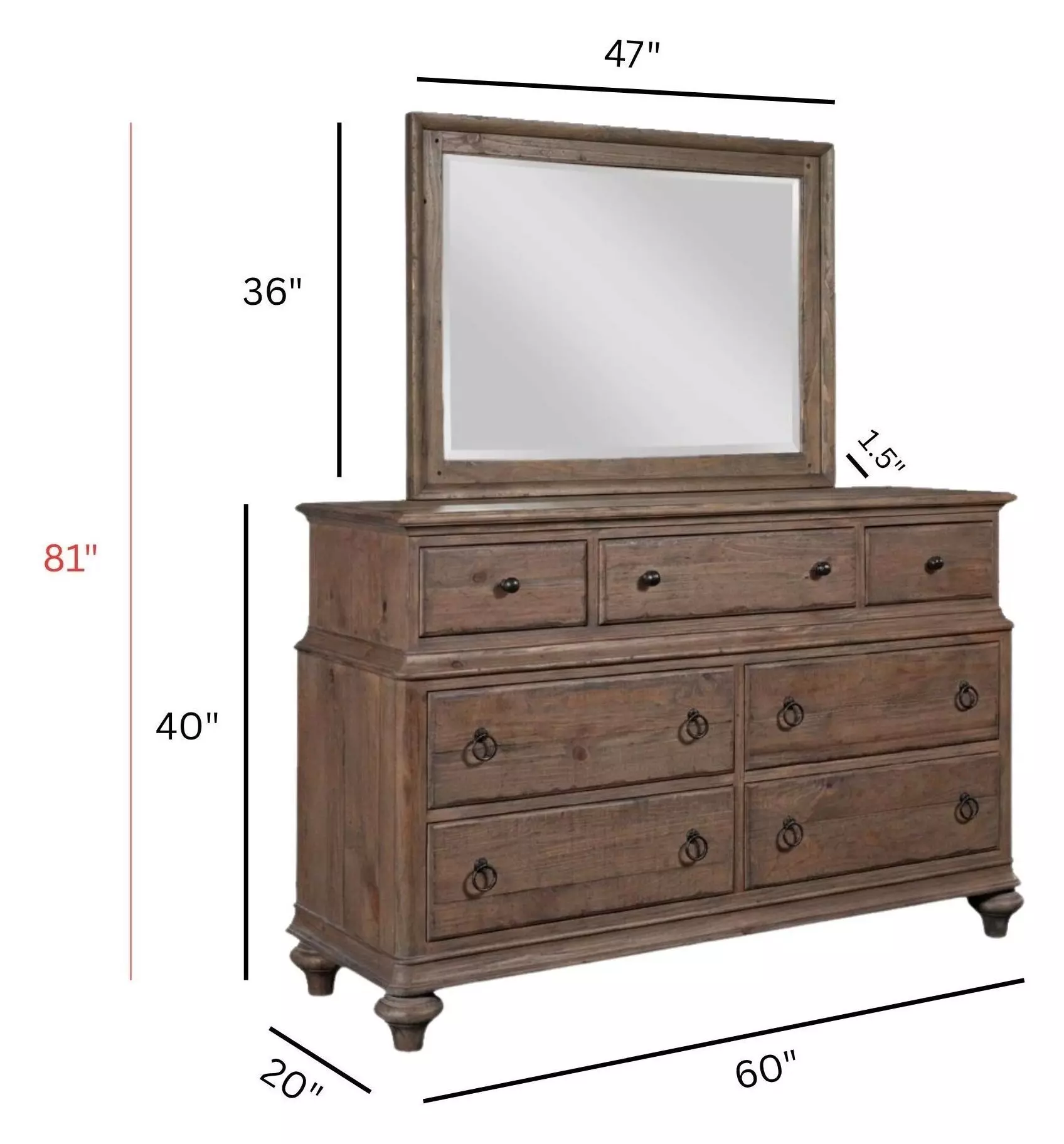 Weatherford Heather 7 Drawer Wellington Dresser with Rectangular Landscape Mirror