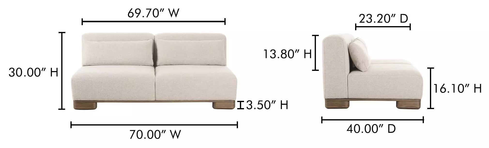 June Oatmeal Performance Fabric 70" Sofa