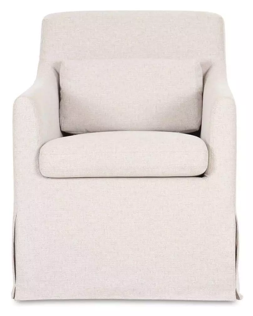 Elaine Updated Traditional Beige Slipcovered Dining Arm Chair