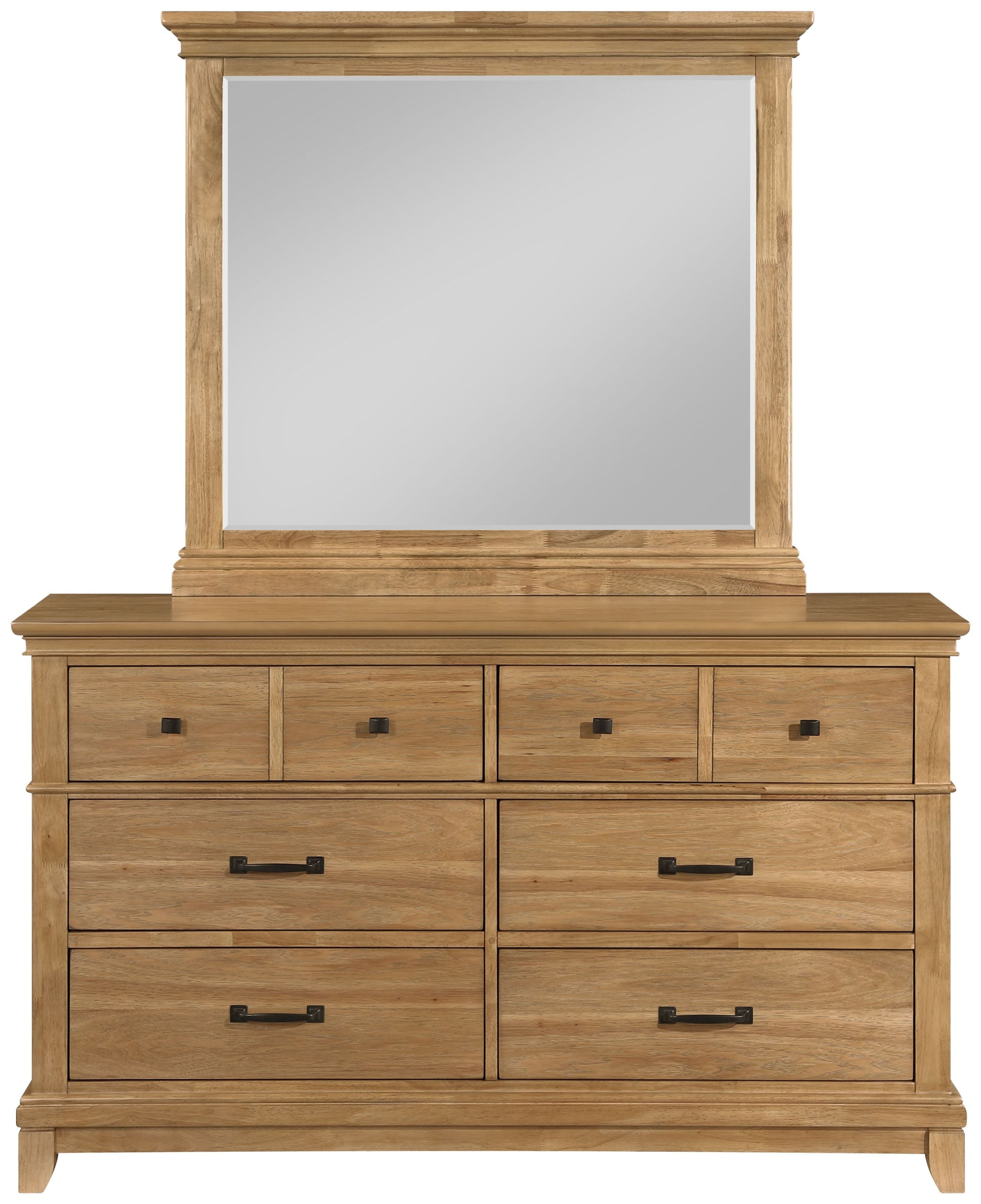 Sunstone Honey Brown 6 Drawer Dresser and Rectangular Mirror from