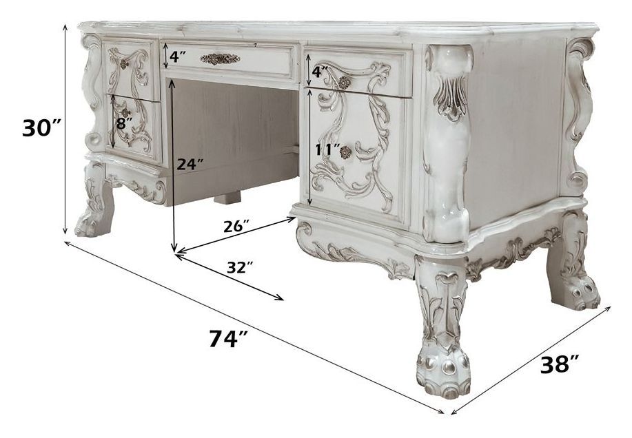 Dresden Bone White 74" Executive Writing Desk
