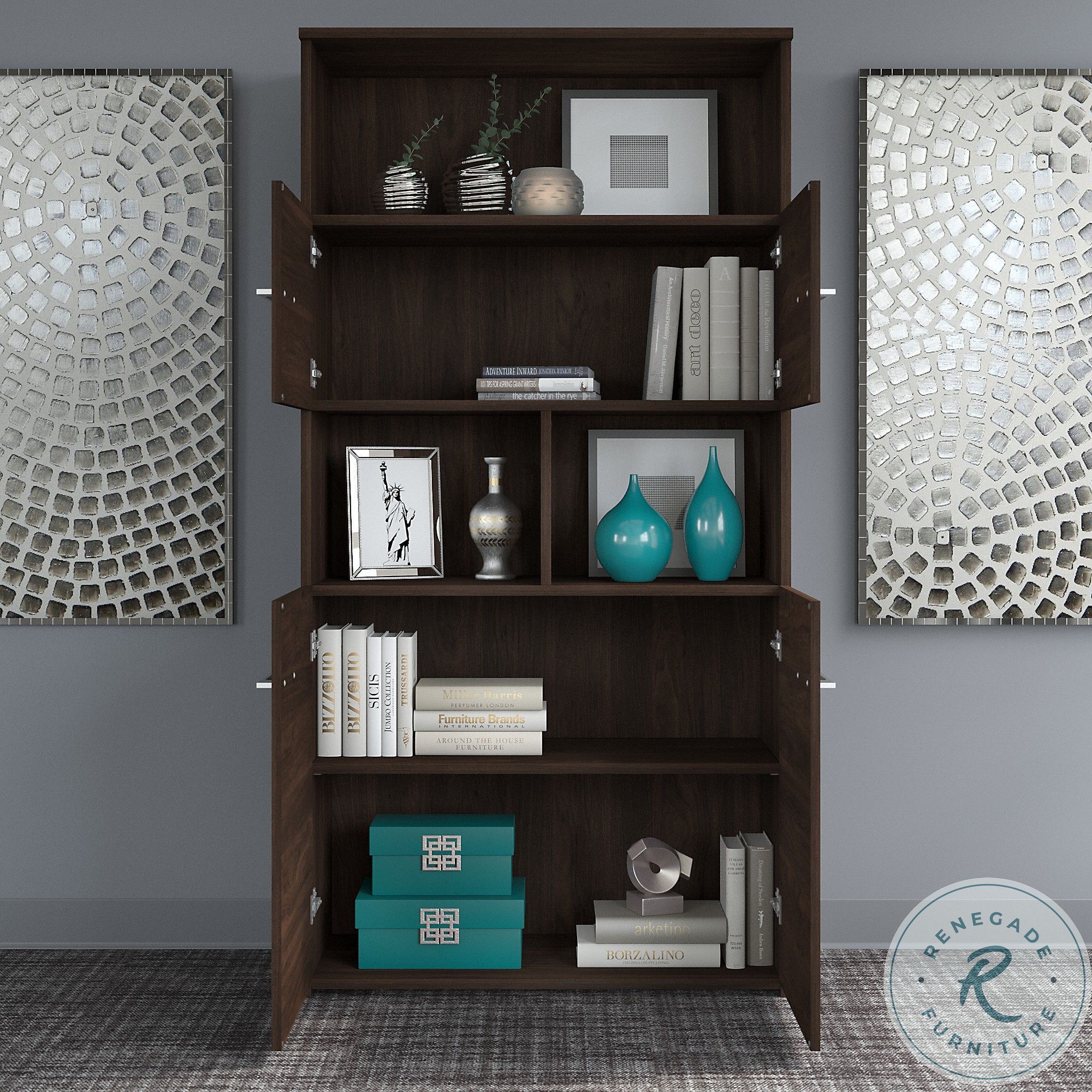 Office 500 Black Walnut 5 Shelf Bookcase with Doors from Bush Furniture