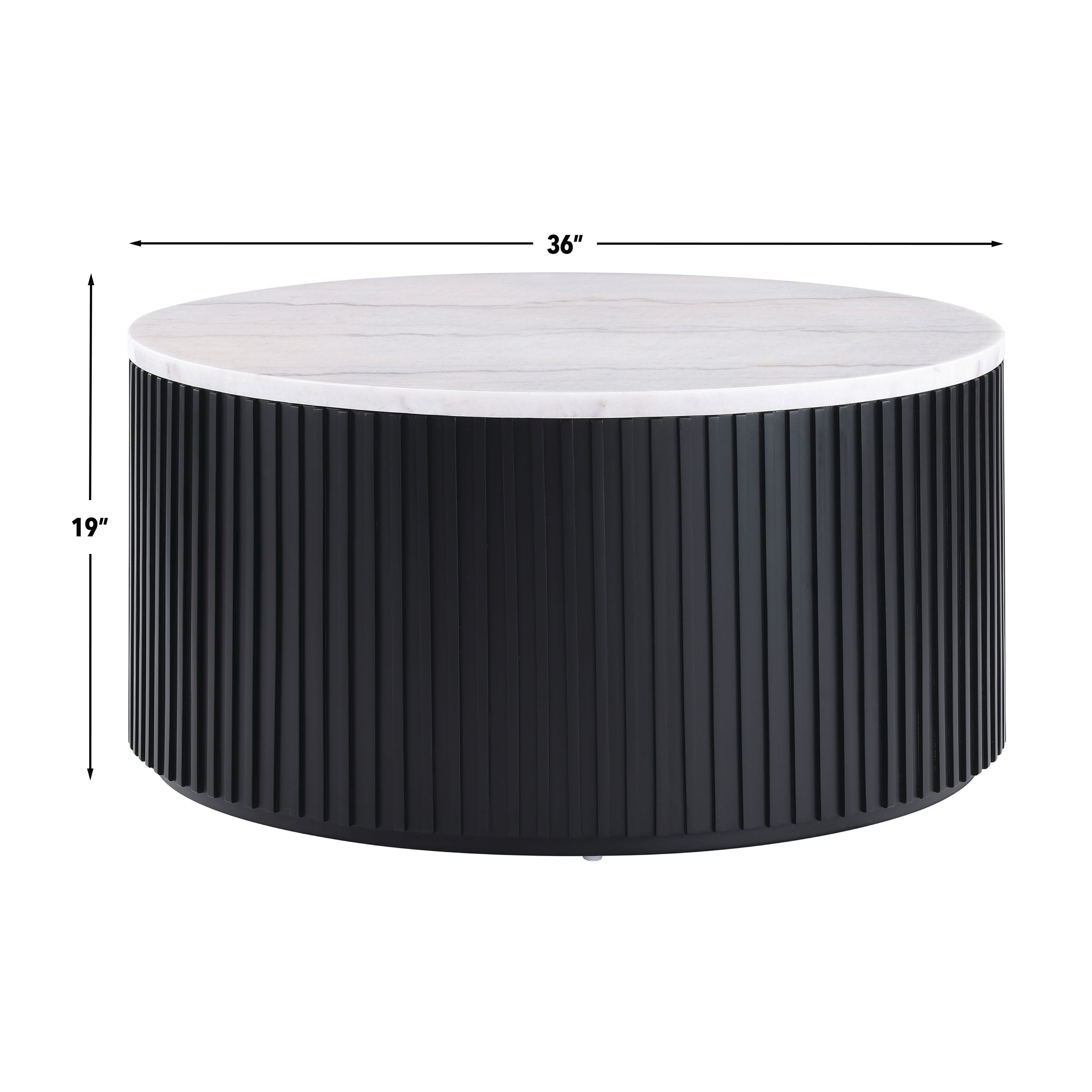 Colvin Black and White Round Marble Top Coffee Table with Casters