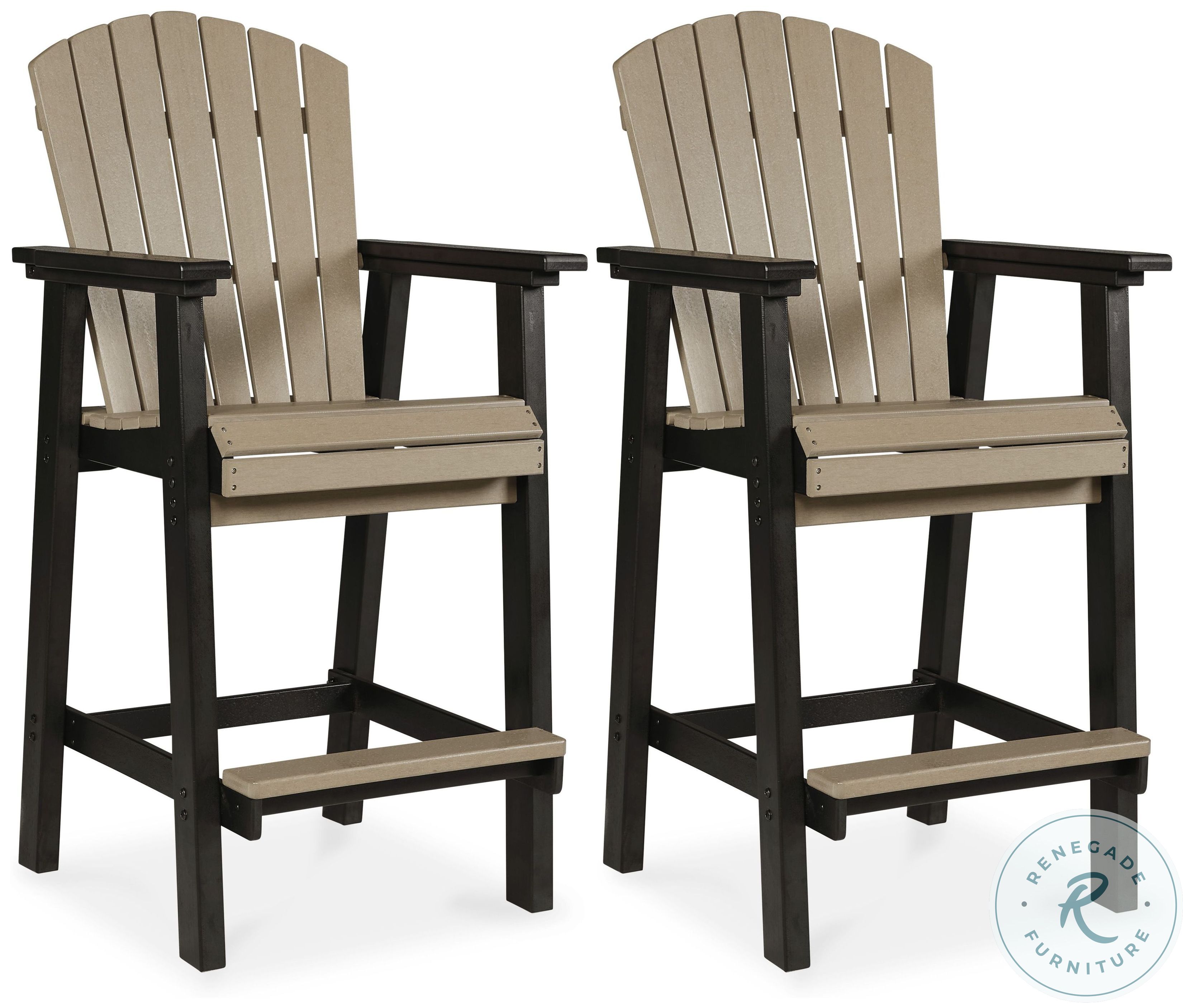 Fairen Trail Black and Driftwood Outdoor Tall Bar Stool Set of 2 from