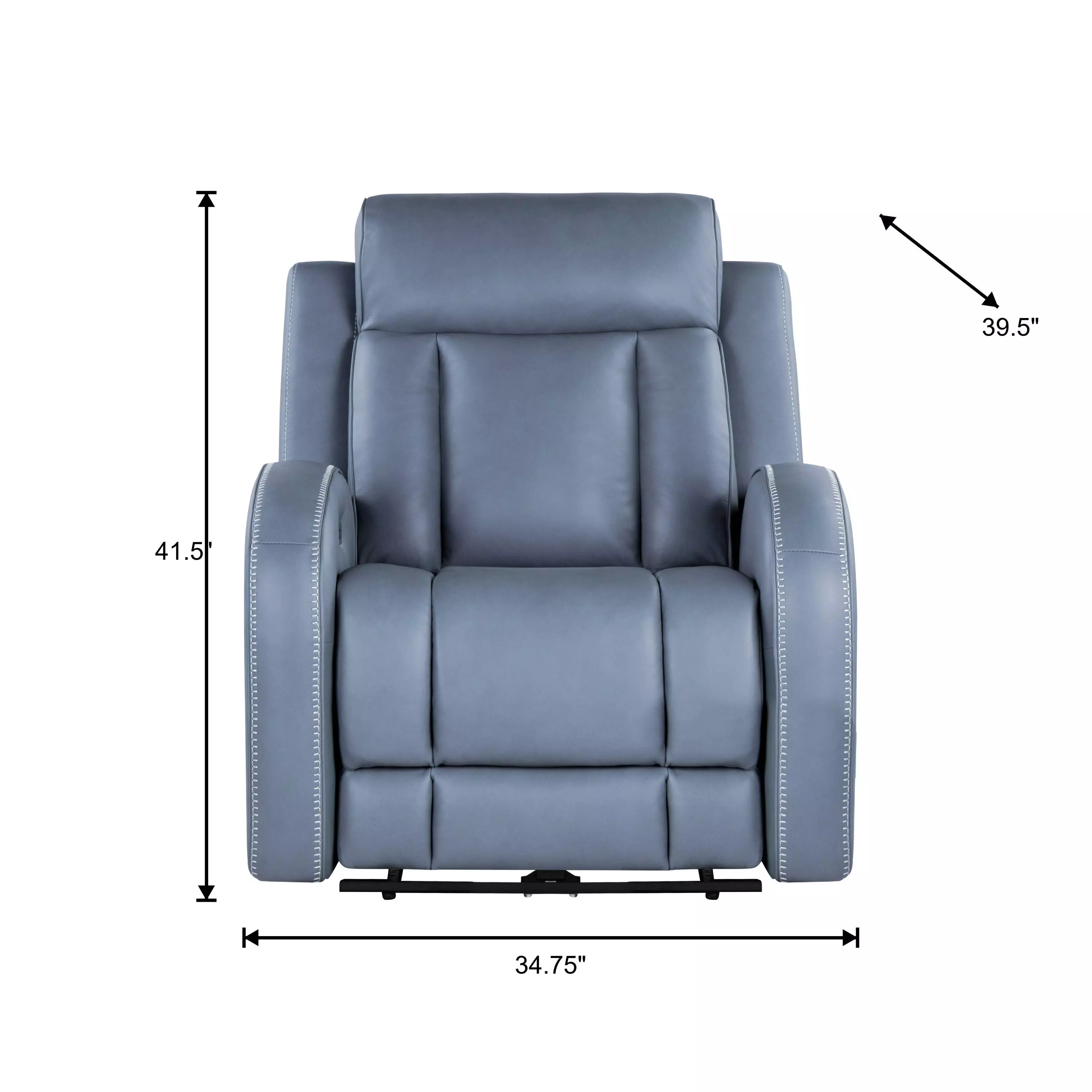 Quinn Blue Gray Leather Zero Gravity Triple Power Recliner with USB Charging