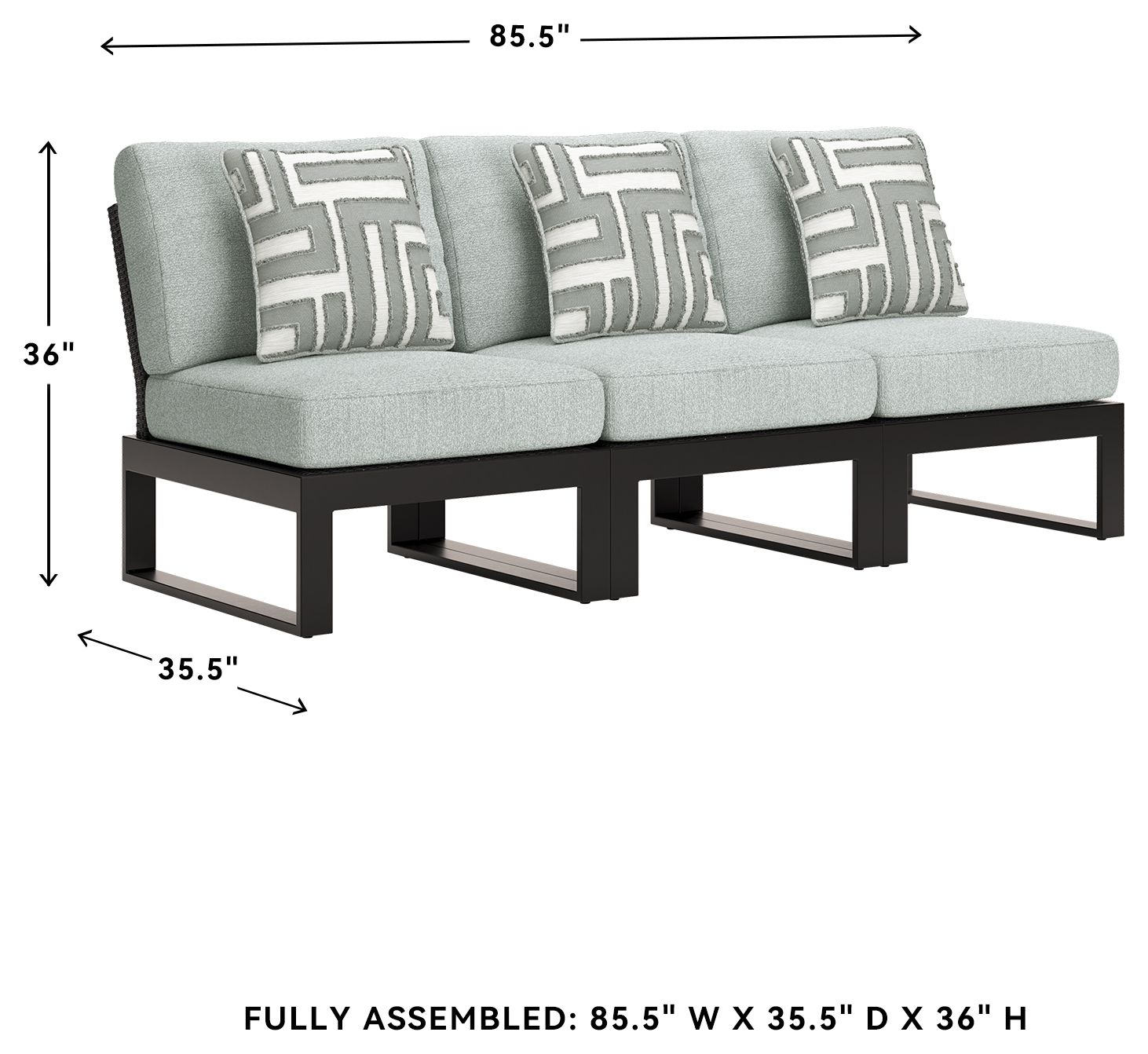 Beachloft Gray Outdoor 3 Piece Performance Fabric Modular Armless Sofa