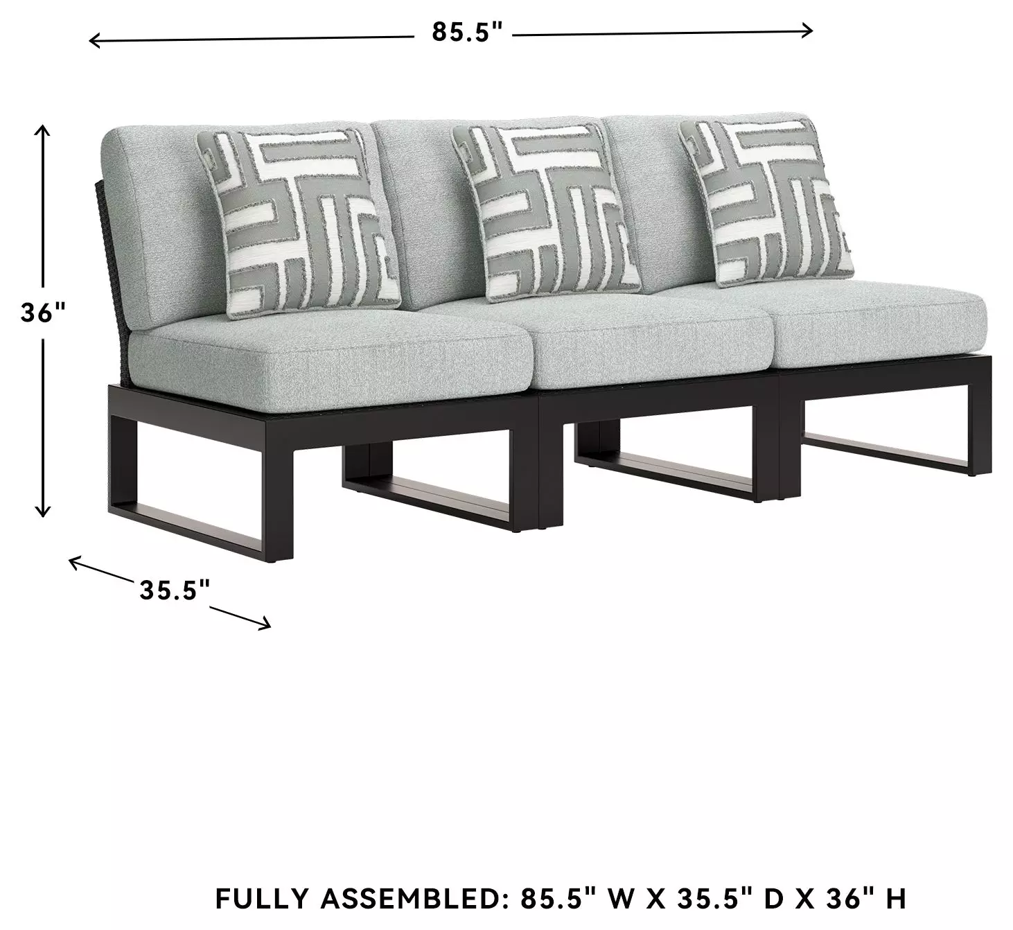 Beachloft Gray Outdoor 3 Piece Performance Fabric Modular 86" Armless Sofa
