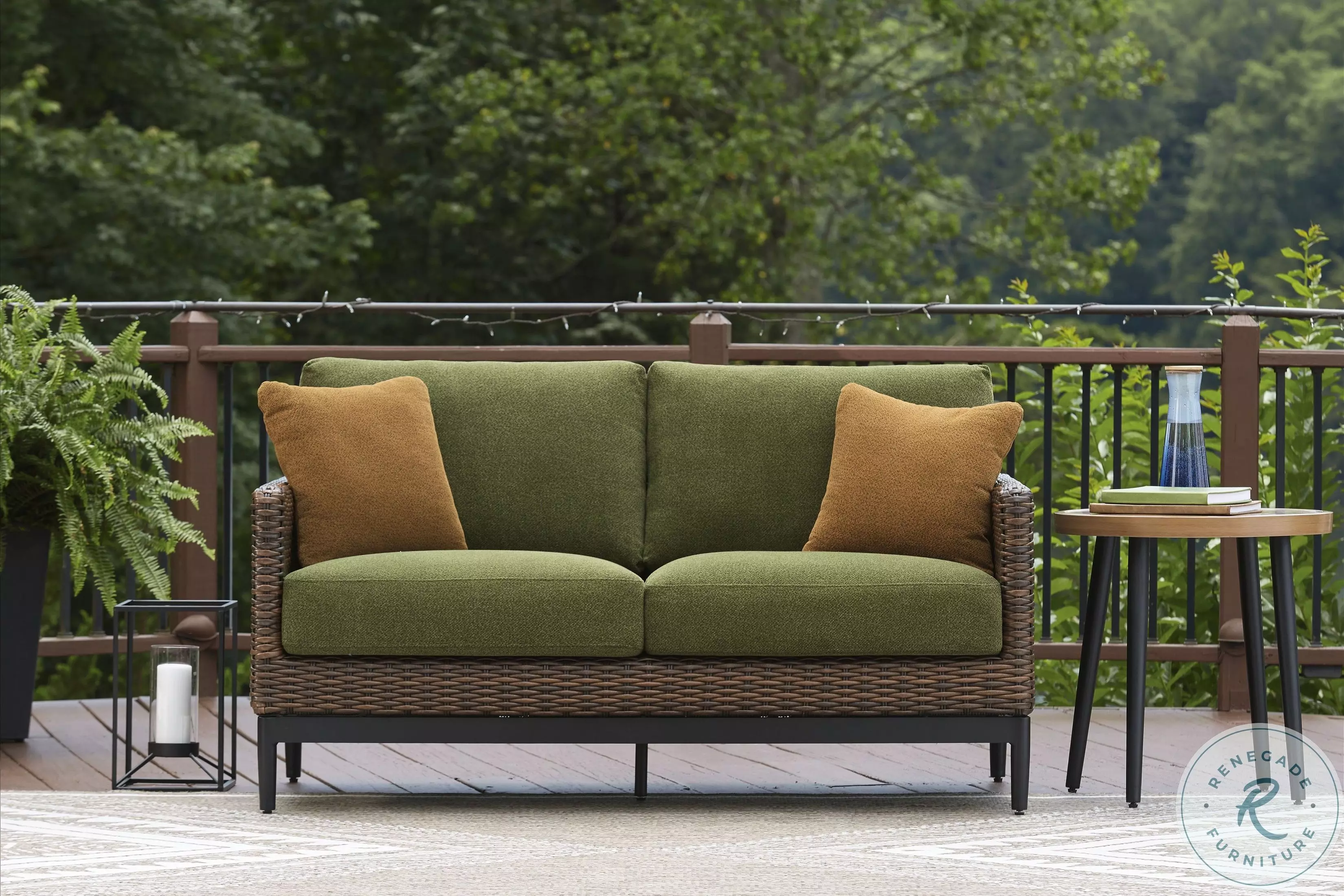 Horizon Hall Green Outdoor Loveseat From Ashley Furniture