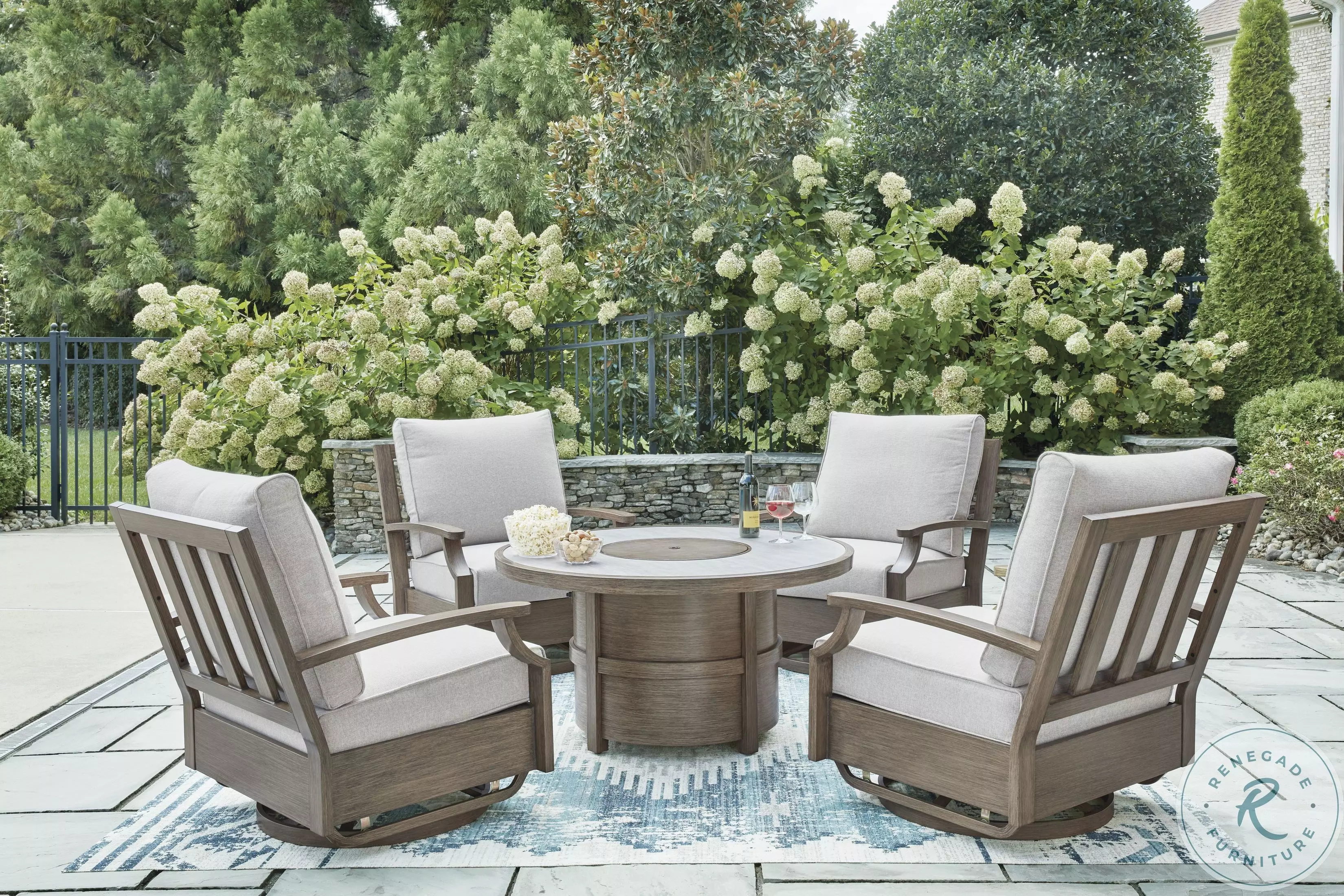 Rainier Ranch Beige Outdoor Fire Pit Table Set from Ashley