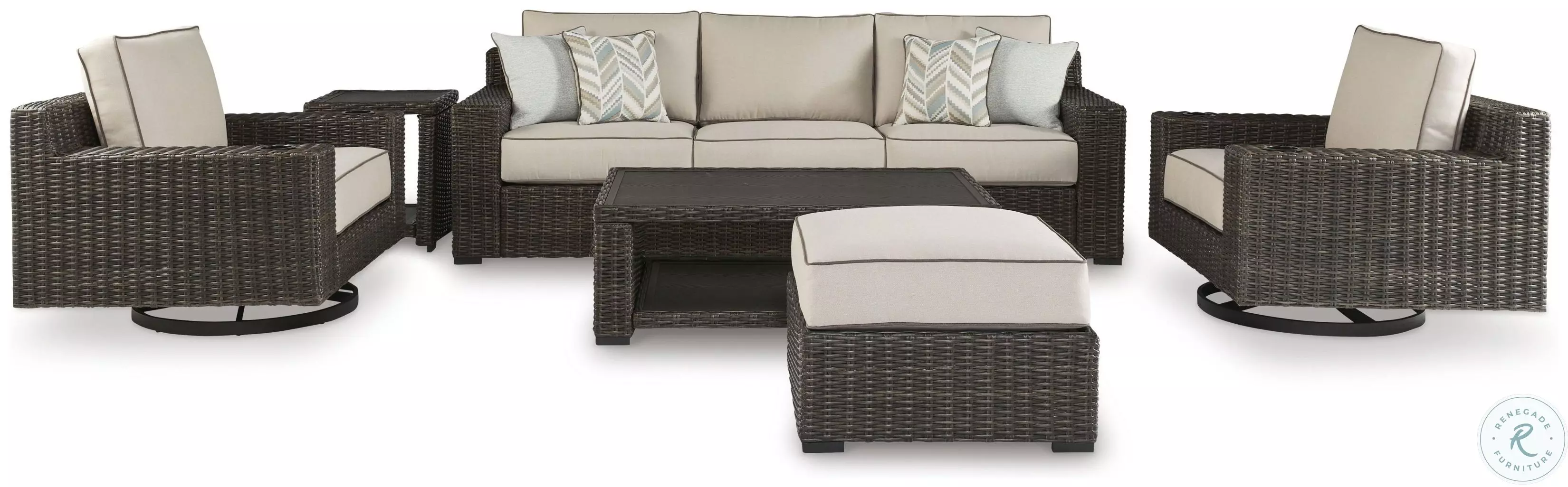 ⭐️フランコ nwot 長方形 リバーシブル アップル プレースマット 6個セット Coastline Bay Brown Outdoor Living Room Set from Ashley Furniture