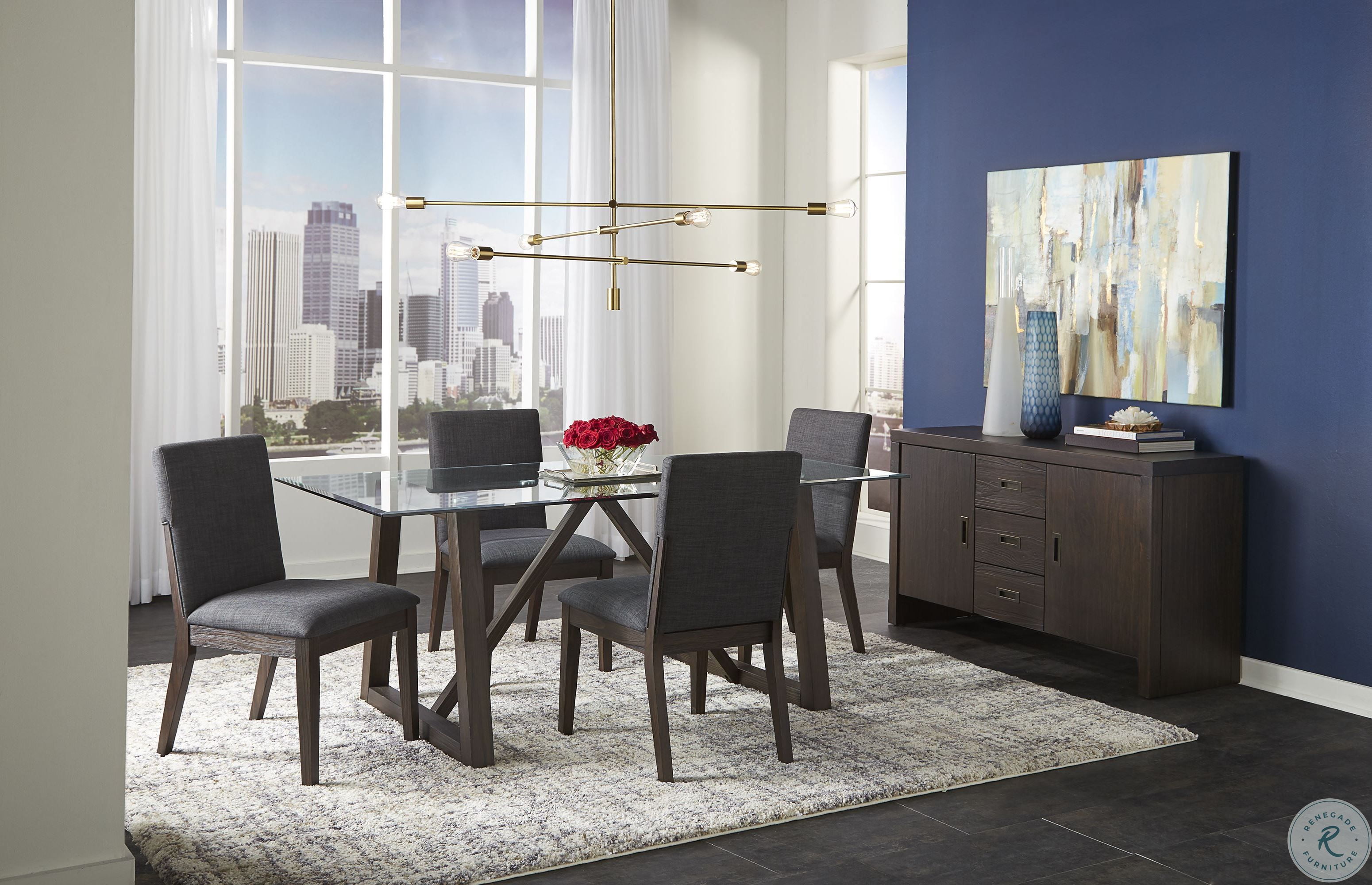 Palm Canyon Carob Brown Rectangular Glass Top Trestle Dining Room Set