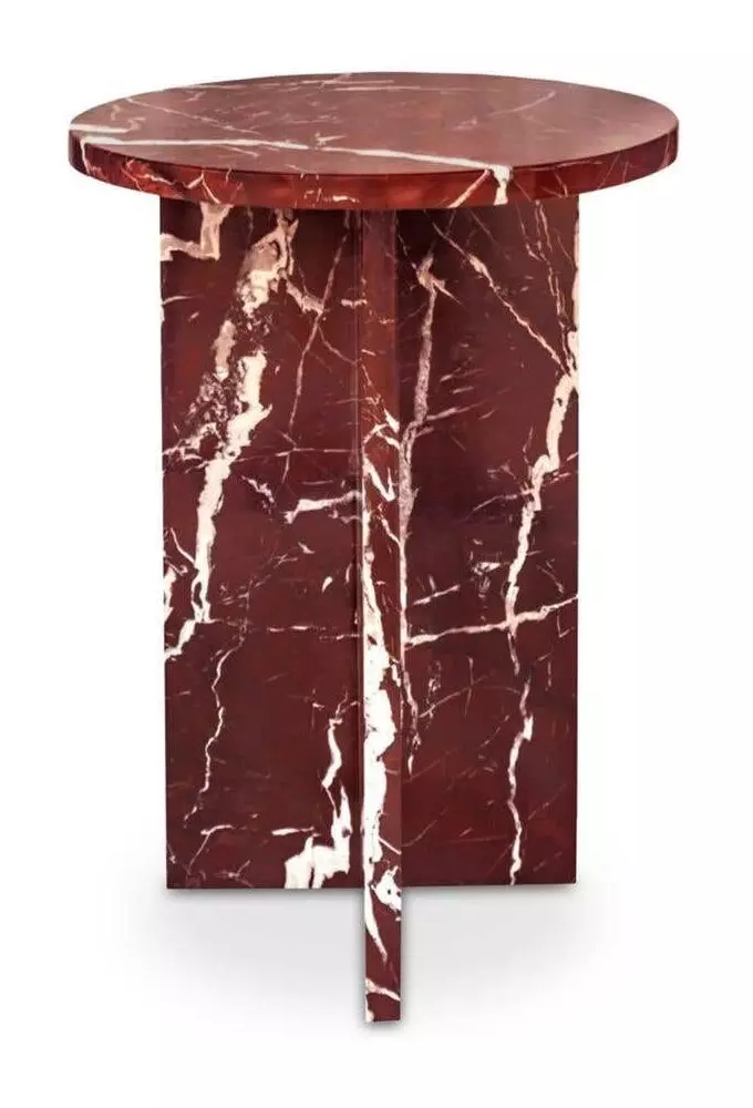 Grace Rosso Levante Round Marble Top Accent Table