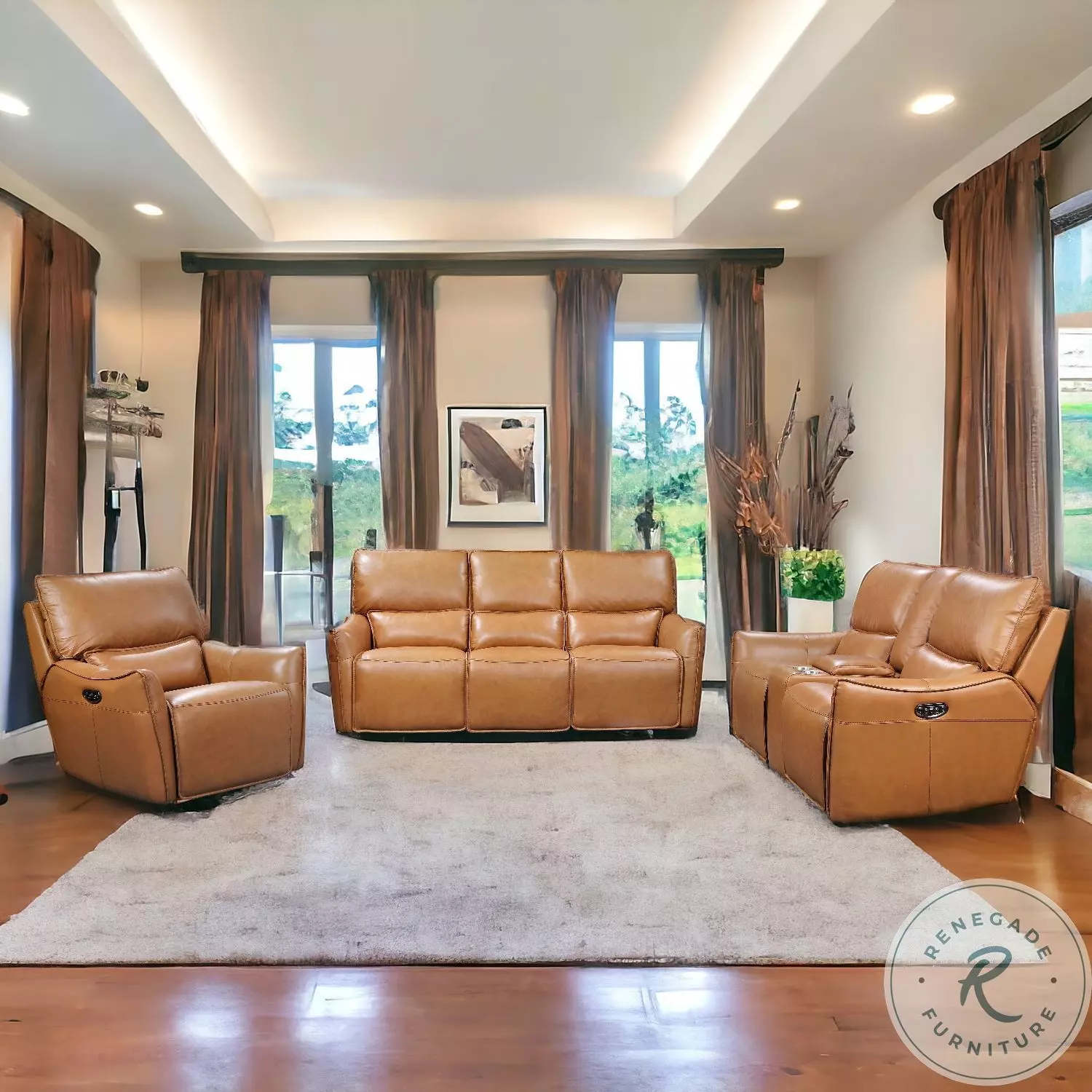 Portico Leather Dual Power Reclining Living Room Set from Bellavita ...