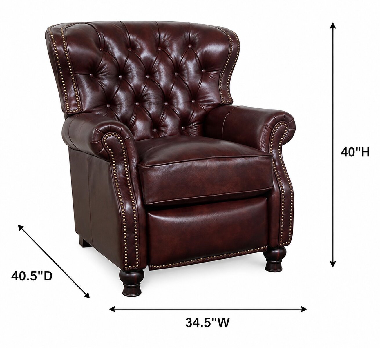 Presidential Wenlock Fudge Leather Push Thru The Arms Recliner with Nailhead Trim