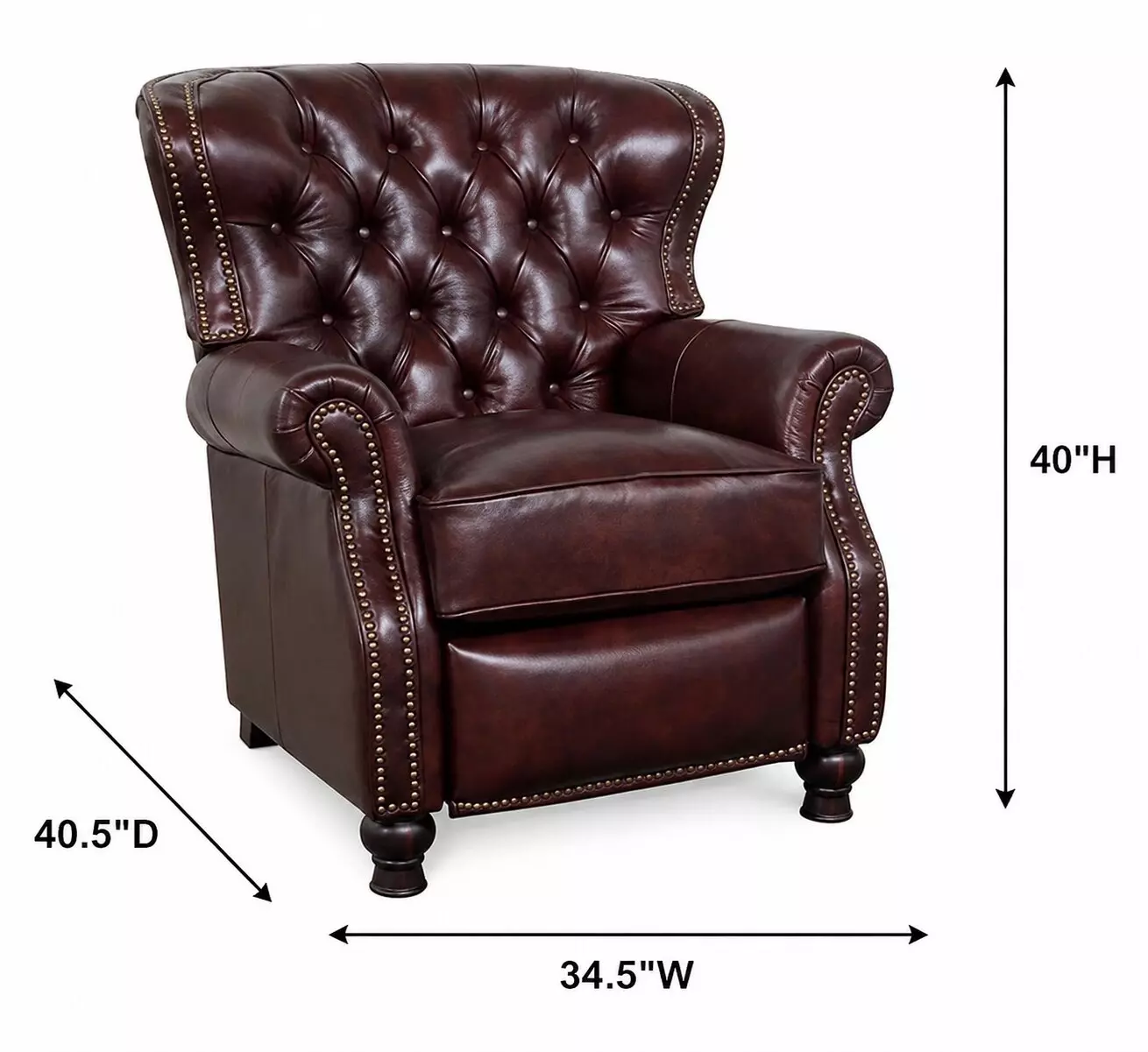 Presidential Wenlock Fudge Leather Push Thru The Arms Recliner with Nailhead Trim