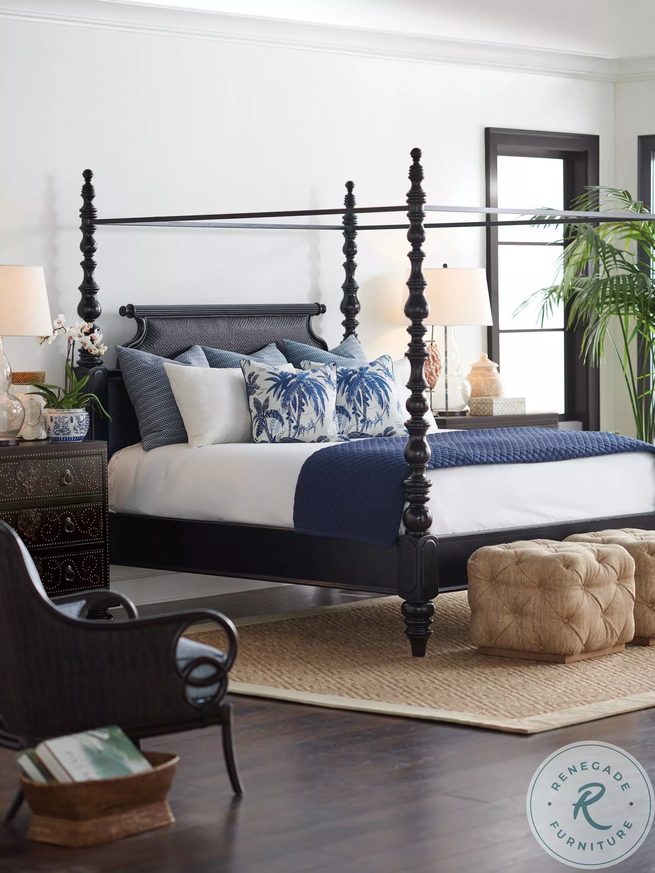 Kingstown Deep Rich Black Sovereign Queen Poster Canopy Bed From