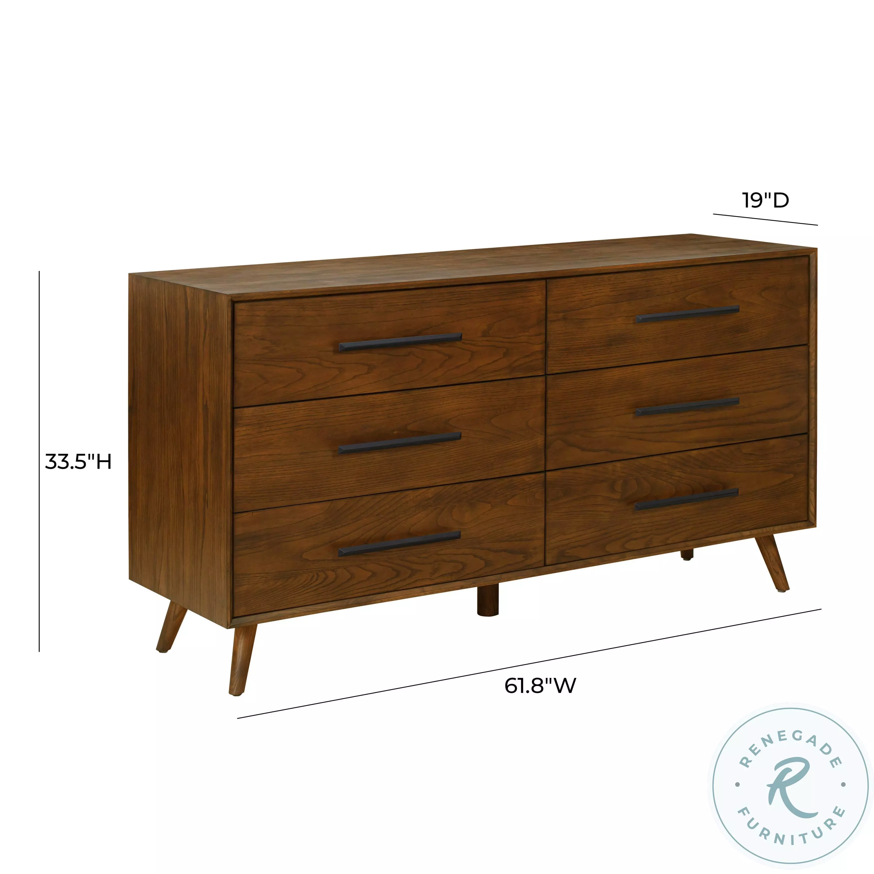 Emery Pecan 6 Drawer Dresser