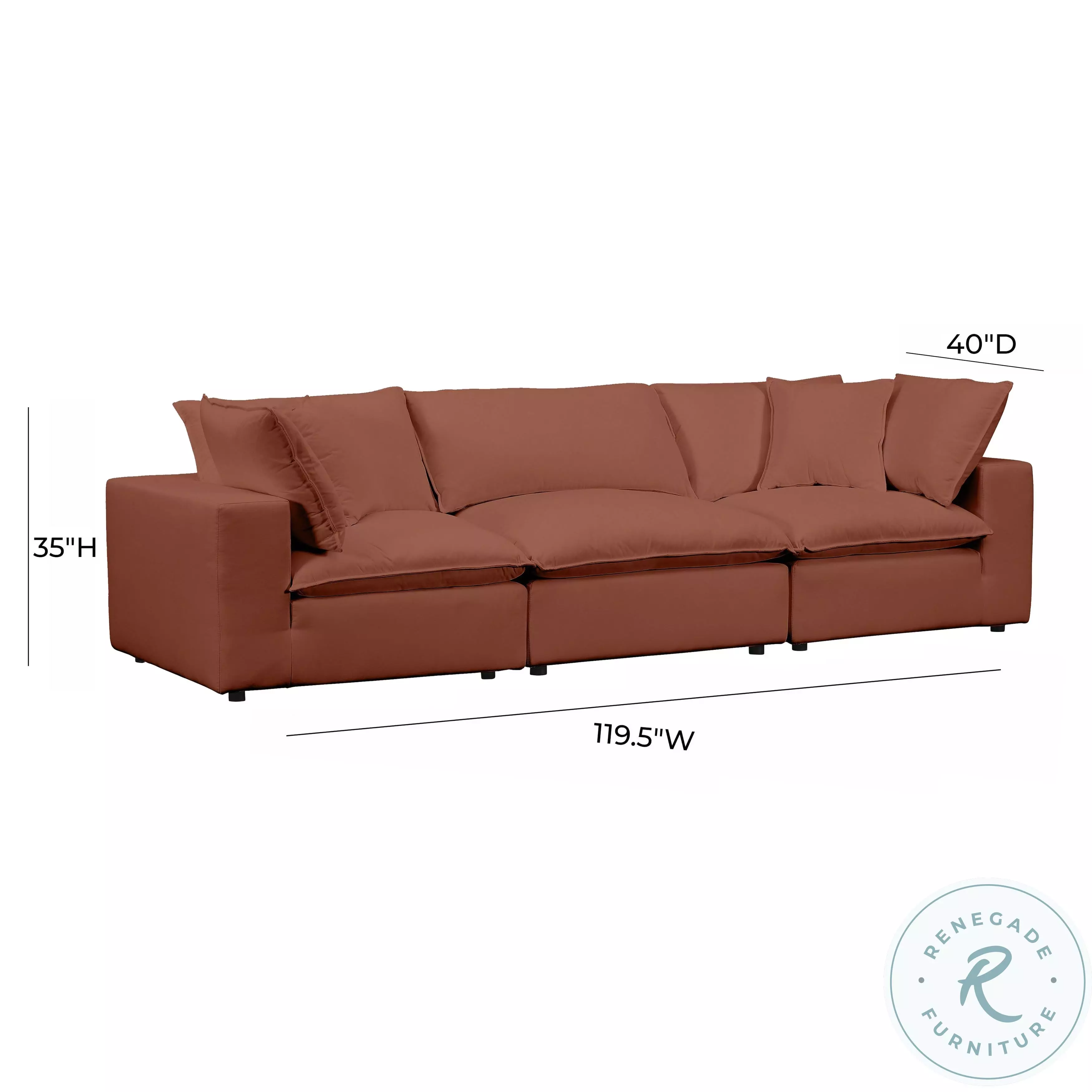 Cali Rust Performance Fabric Modular 120" Sofa
