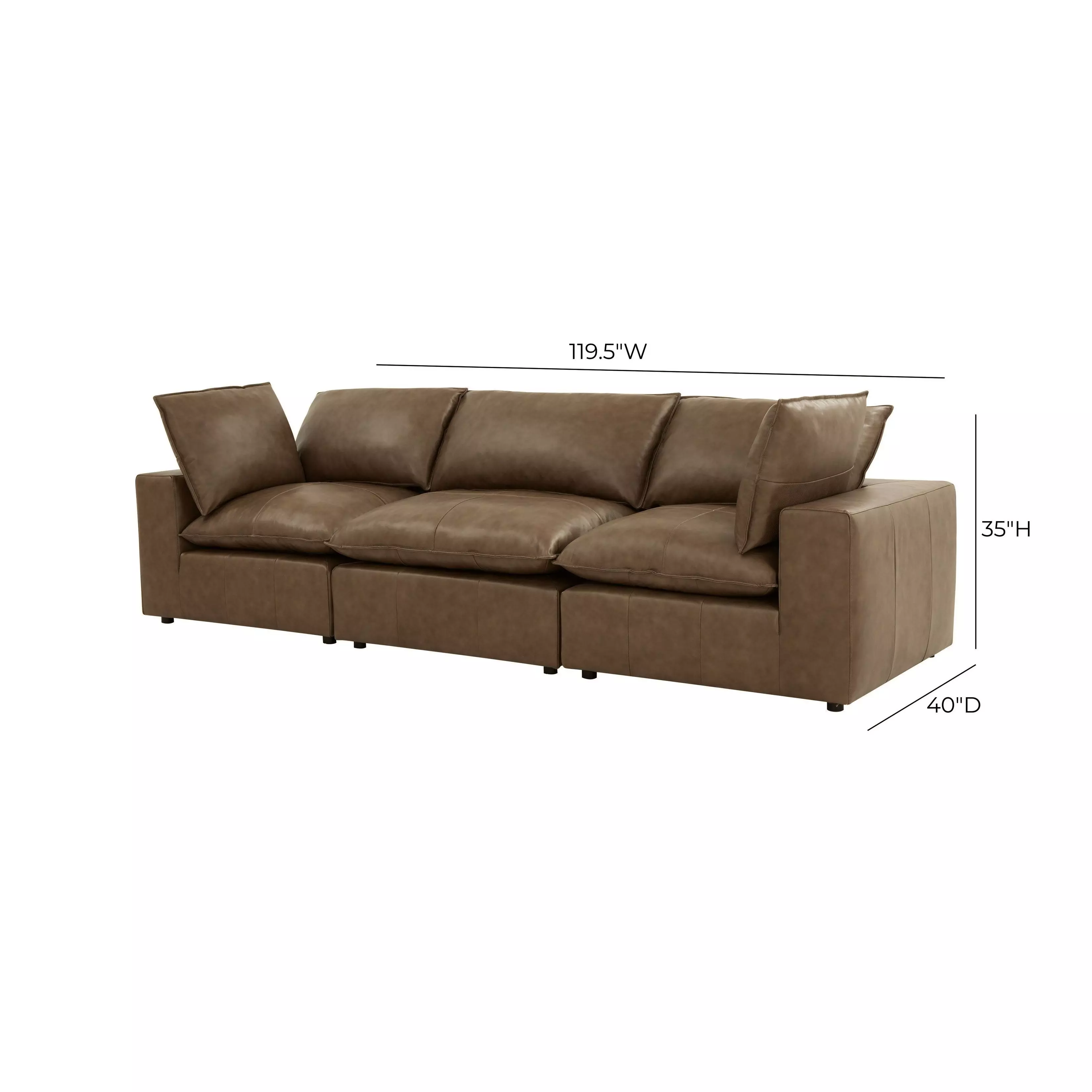 Cali Cognac Brown Leather Modular 120" Sofa