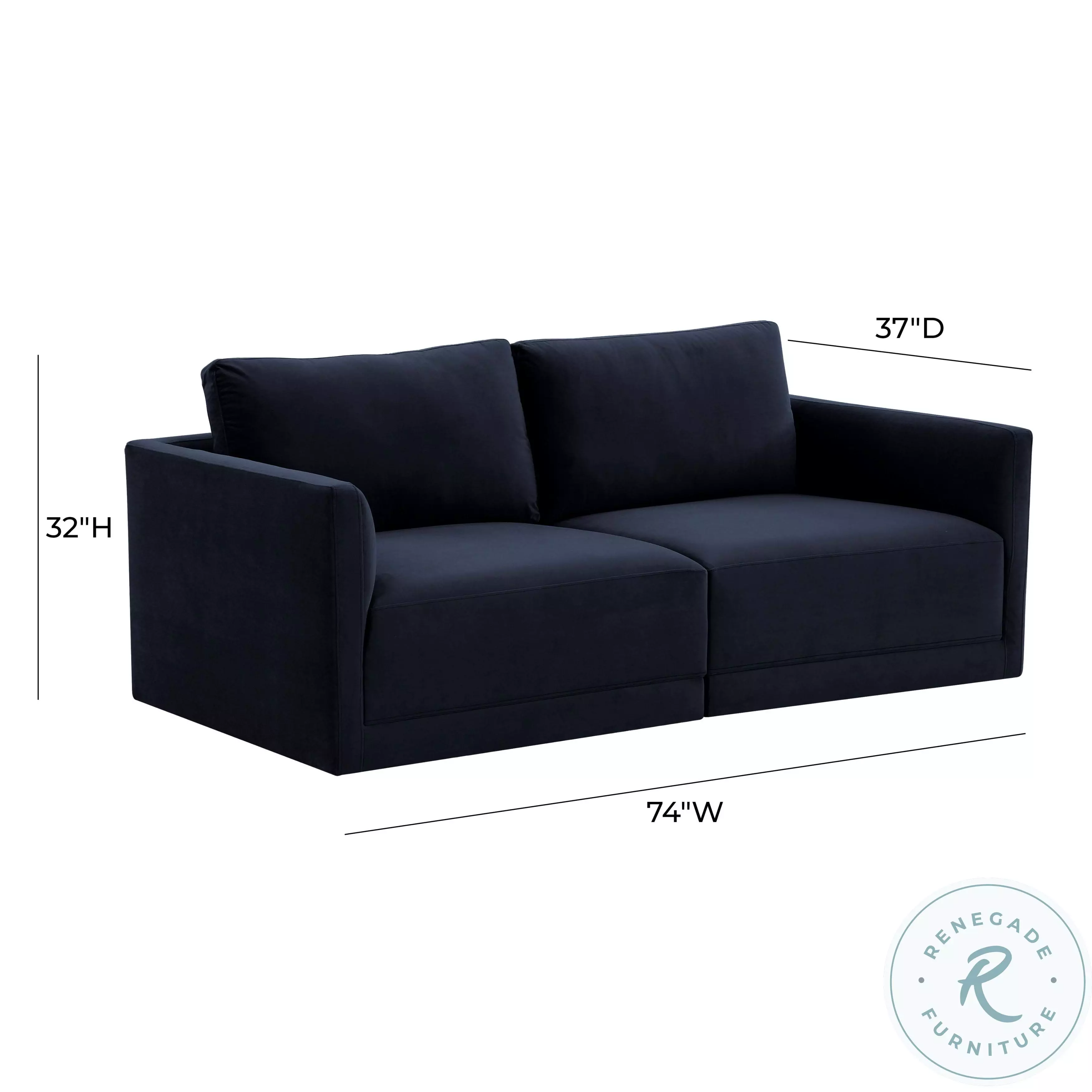Willow Navy Velvet Modular Loveseat