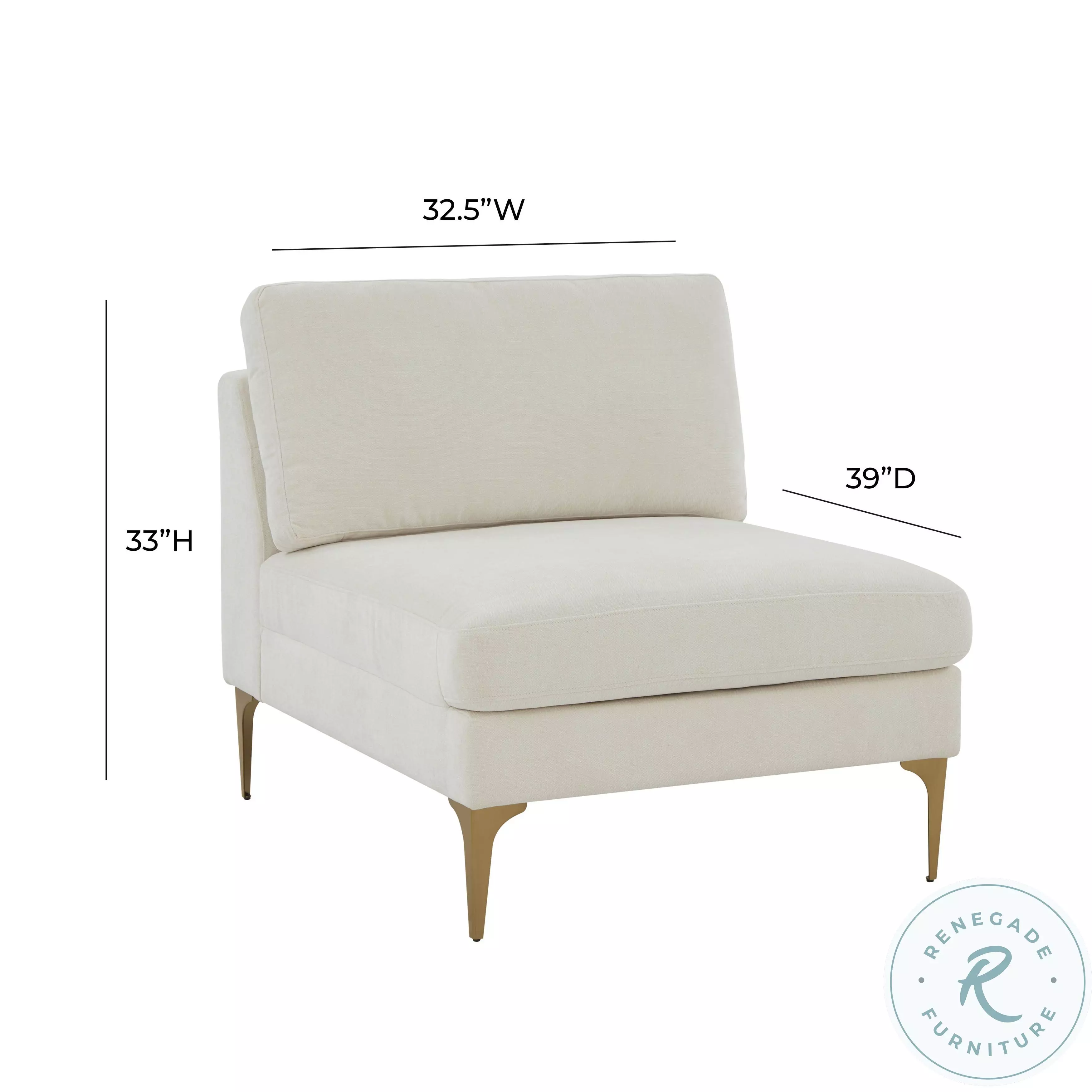 Serena Cream Velvet Accent Chair with Brass Legs
