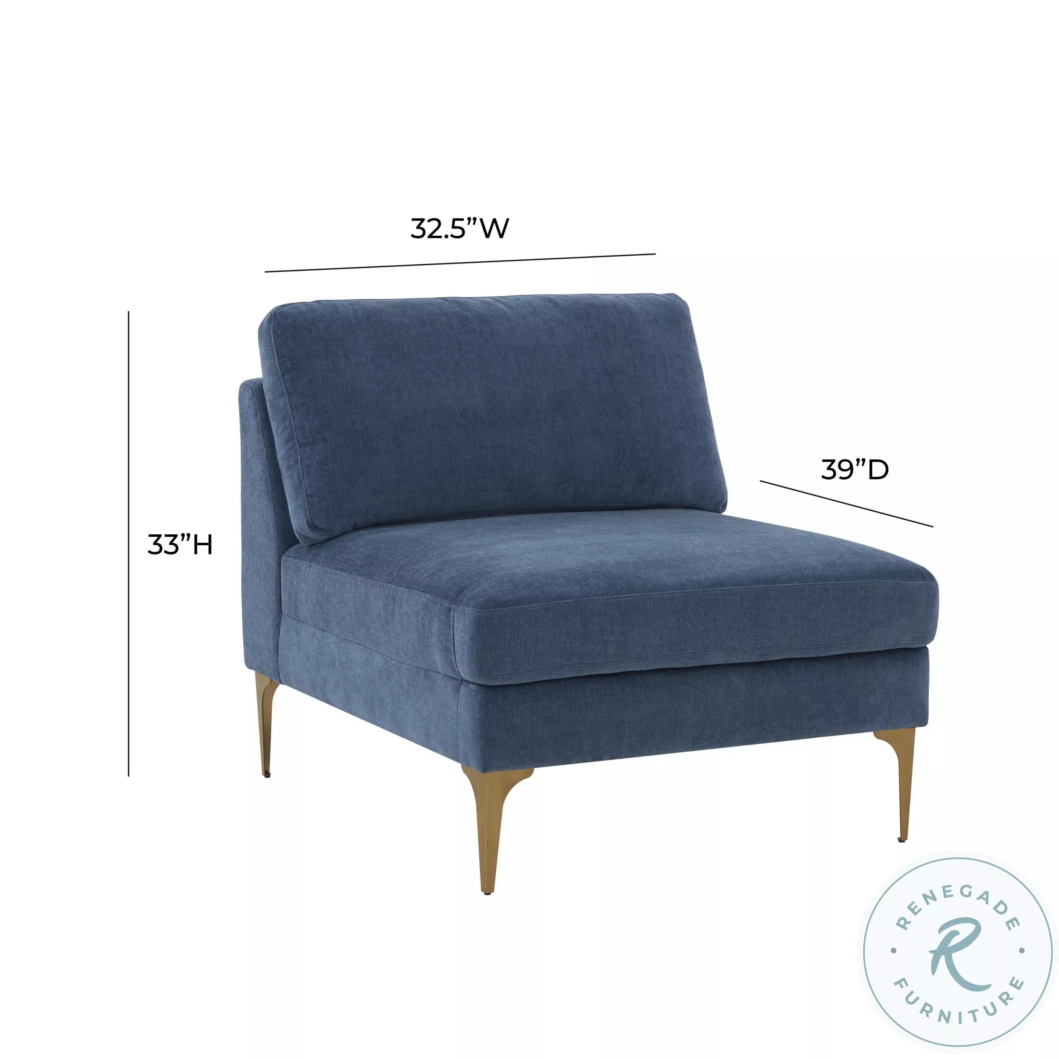 Serena Blue Velvet Accent Chair with Brass Legs