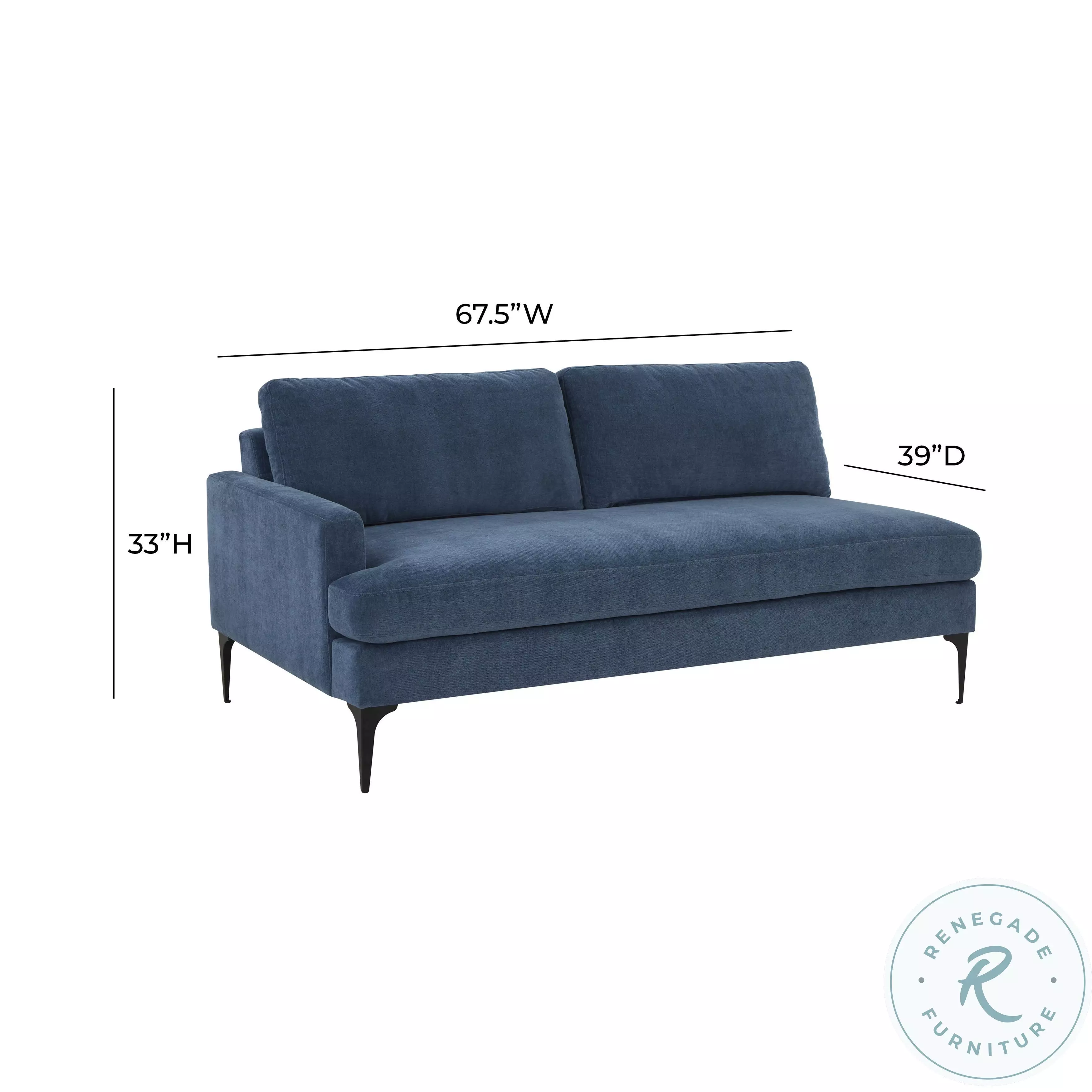 Serena Blue Velvet LAF Loveseat with Black Legs