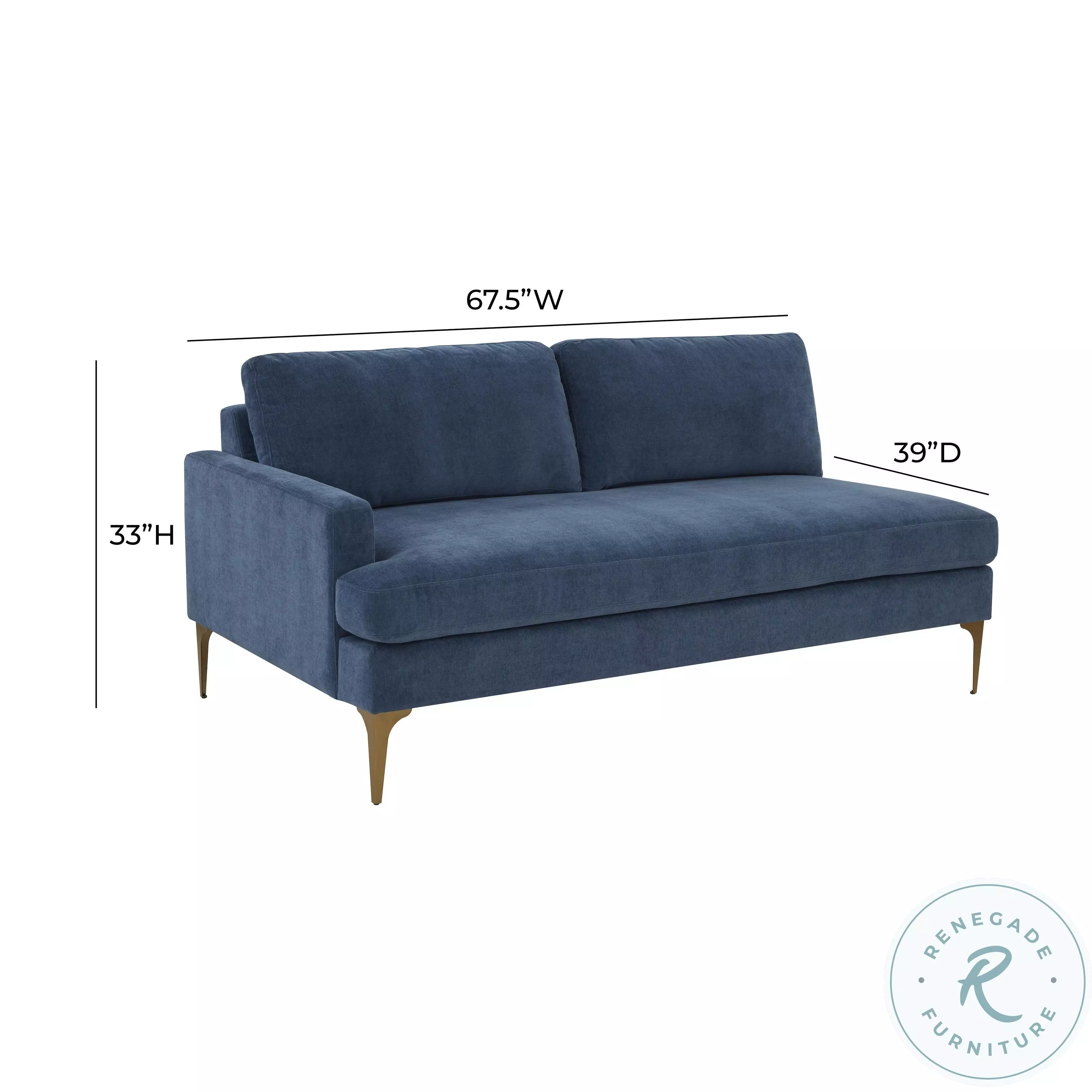 Serena Blue Velvet LAF Loveseat with Brass Legs