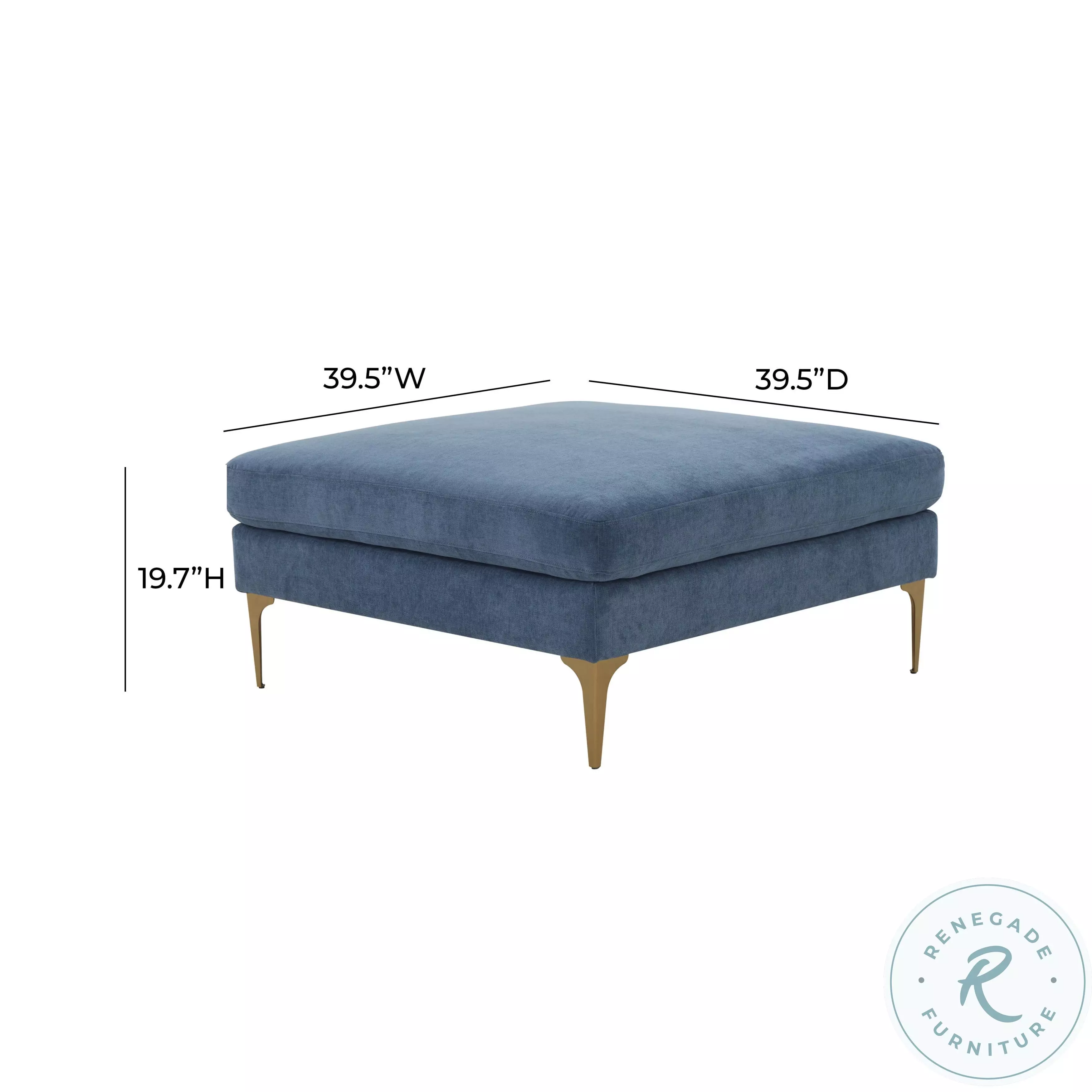 Serena Blue Velvet Ottoman with Brass Legs