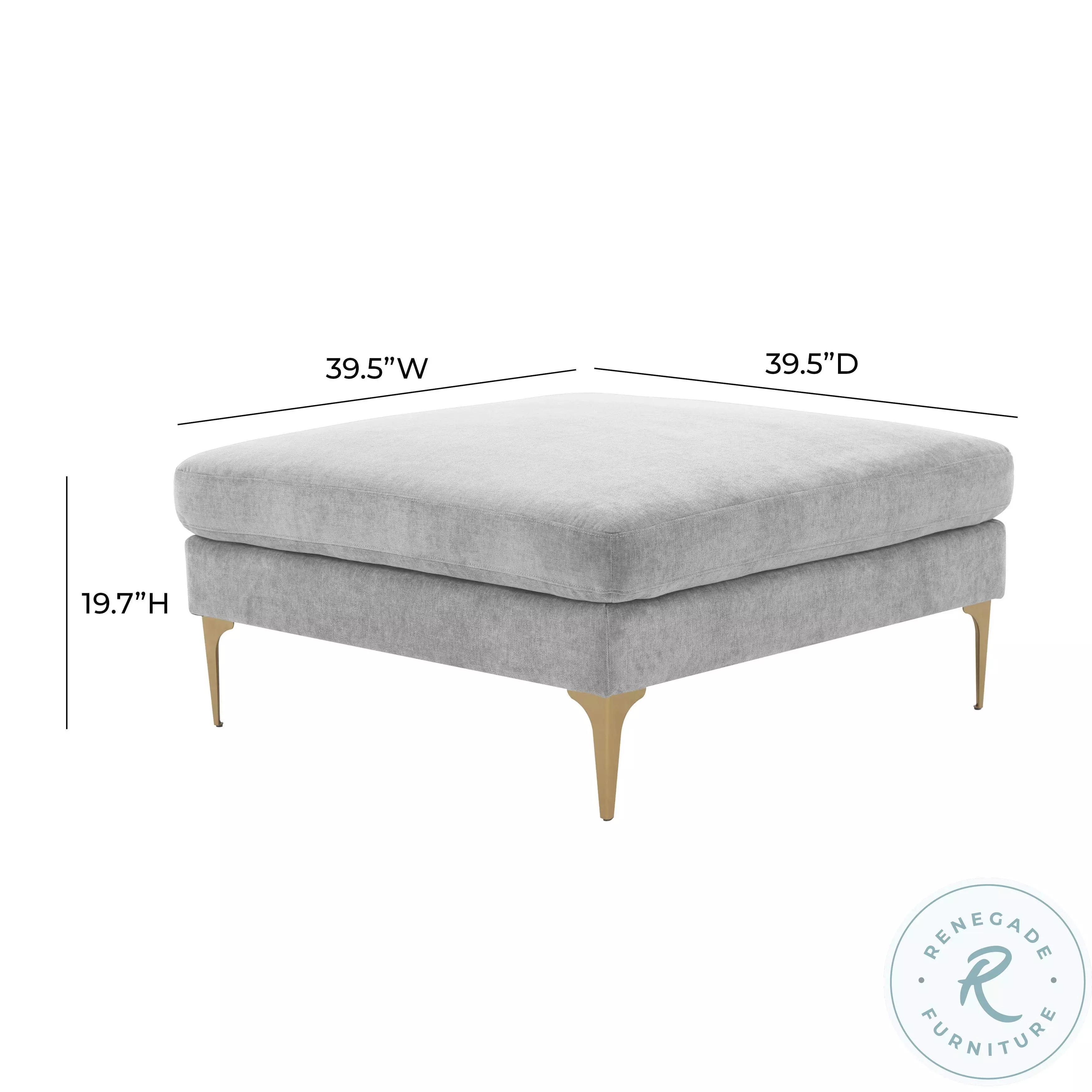 Serena Gray Velvet Ottoman with Brass Legs