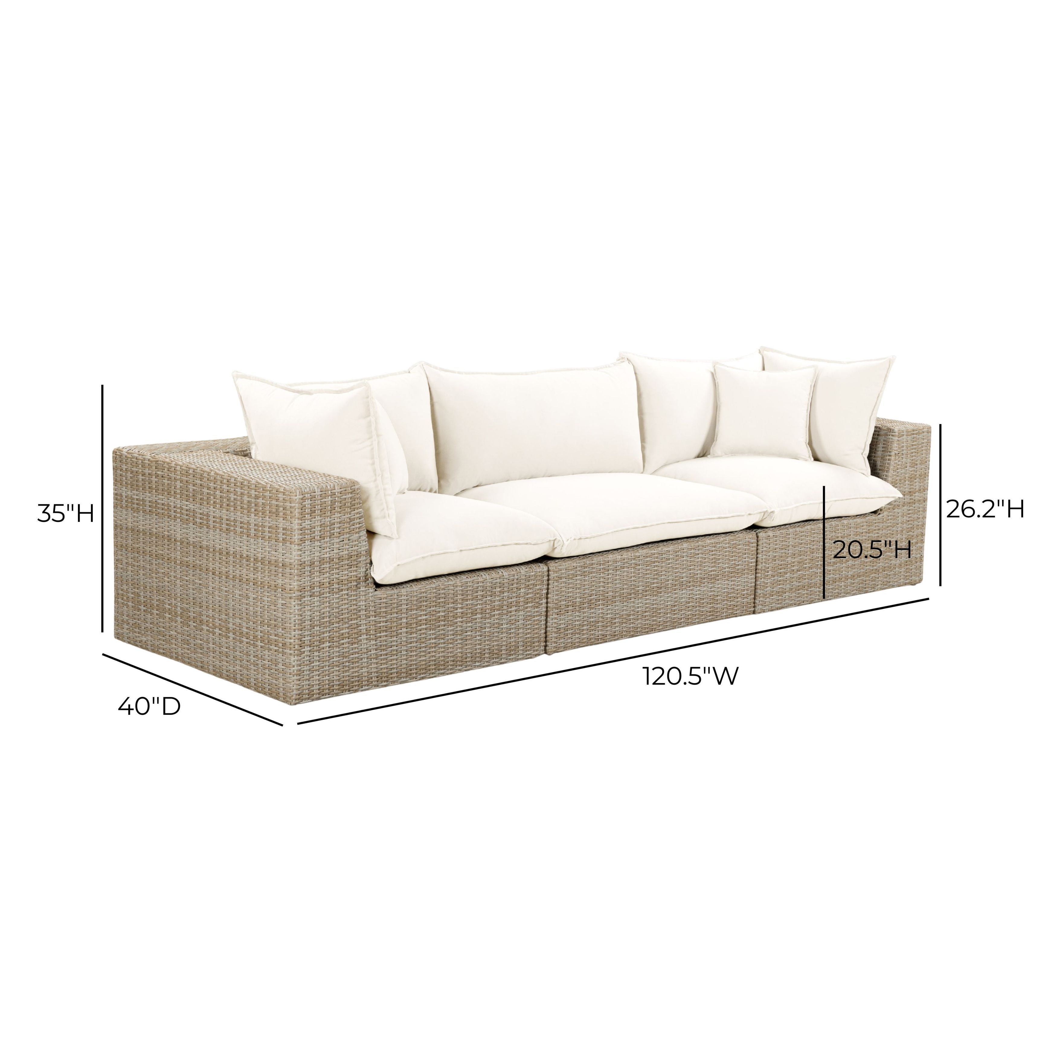 Cali Natural Performance Fabric & Natural Wicker 121" Modular Outdoor Sofa